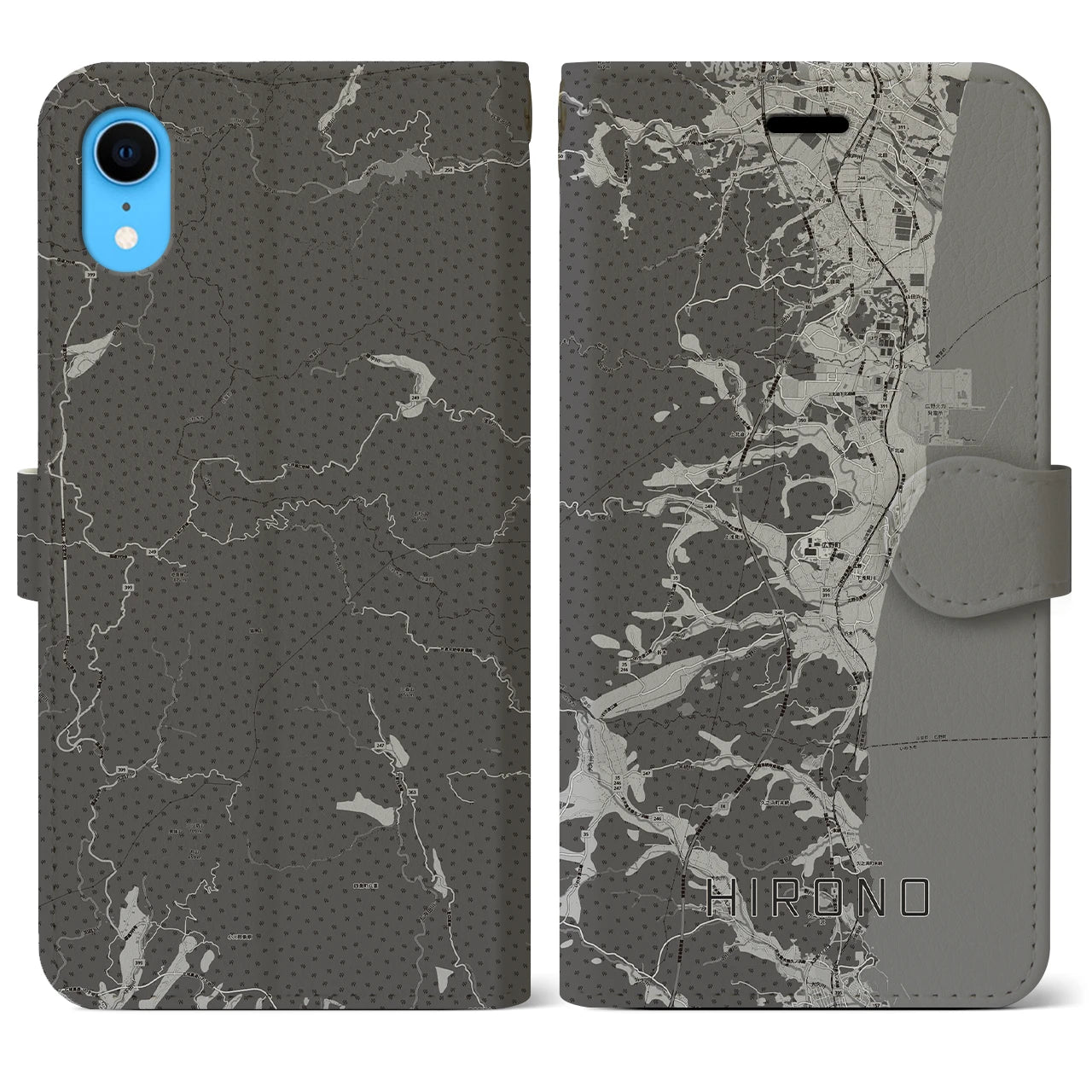 【広野(福島県)】地図柄iPhoneケース(手帳タイプ)モノトーン・iPhone XR 用