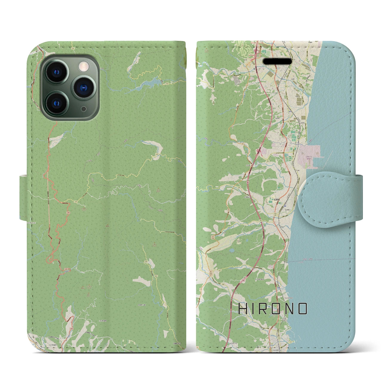 【広野(福島県)】地図柄iPhoneケース(手帳タイプ)ナチュラル・iPhone 11 Pro 用