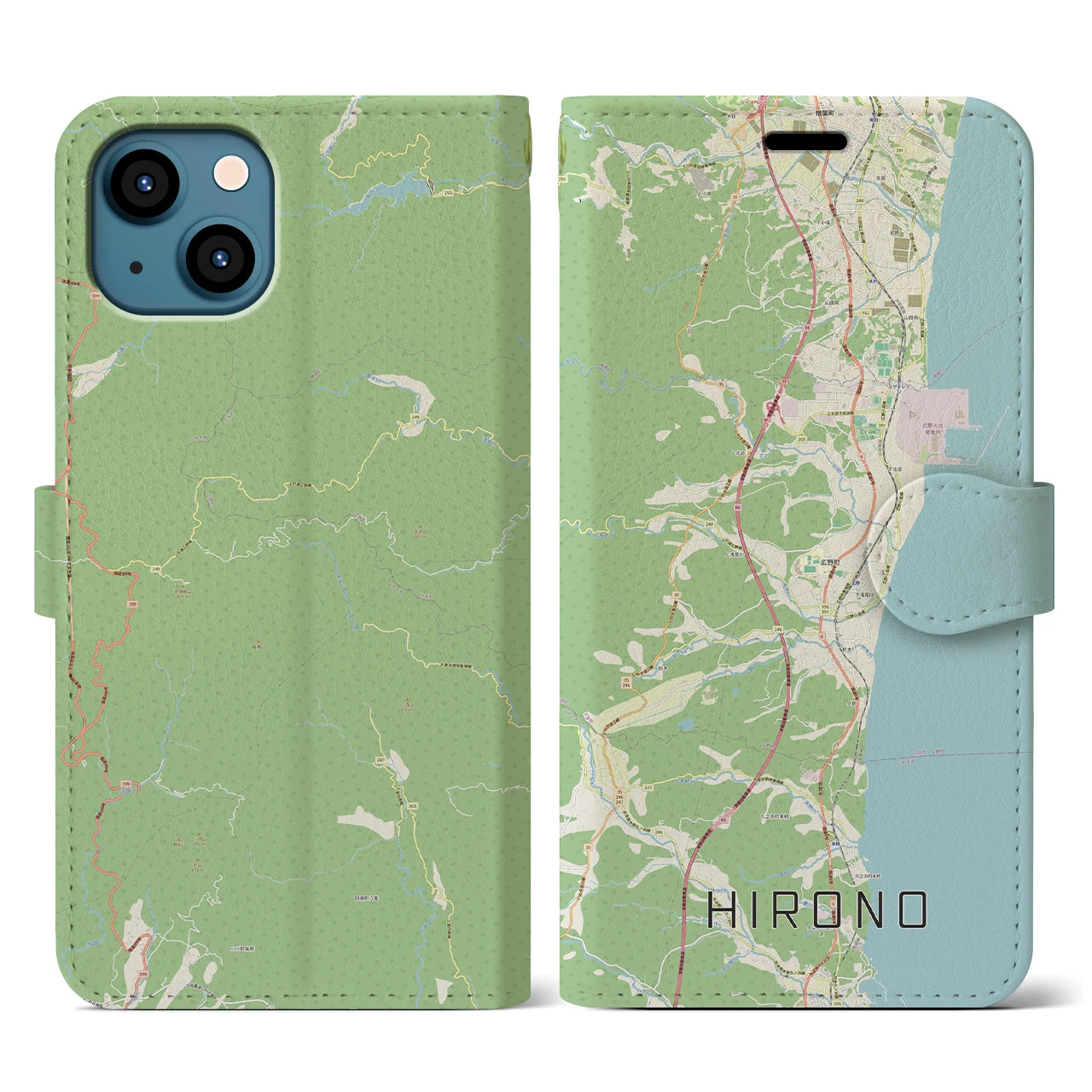 【広野(福島県)】地図柄iPhoneケース(手帳タイプ)ナチュラル・iPhone 13 用
