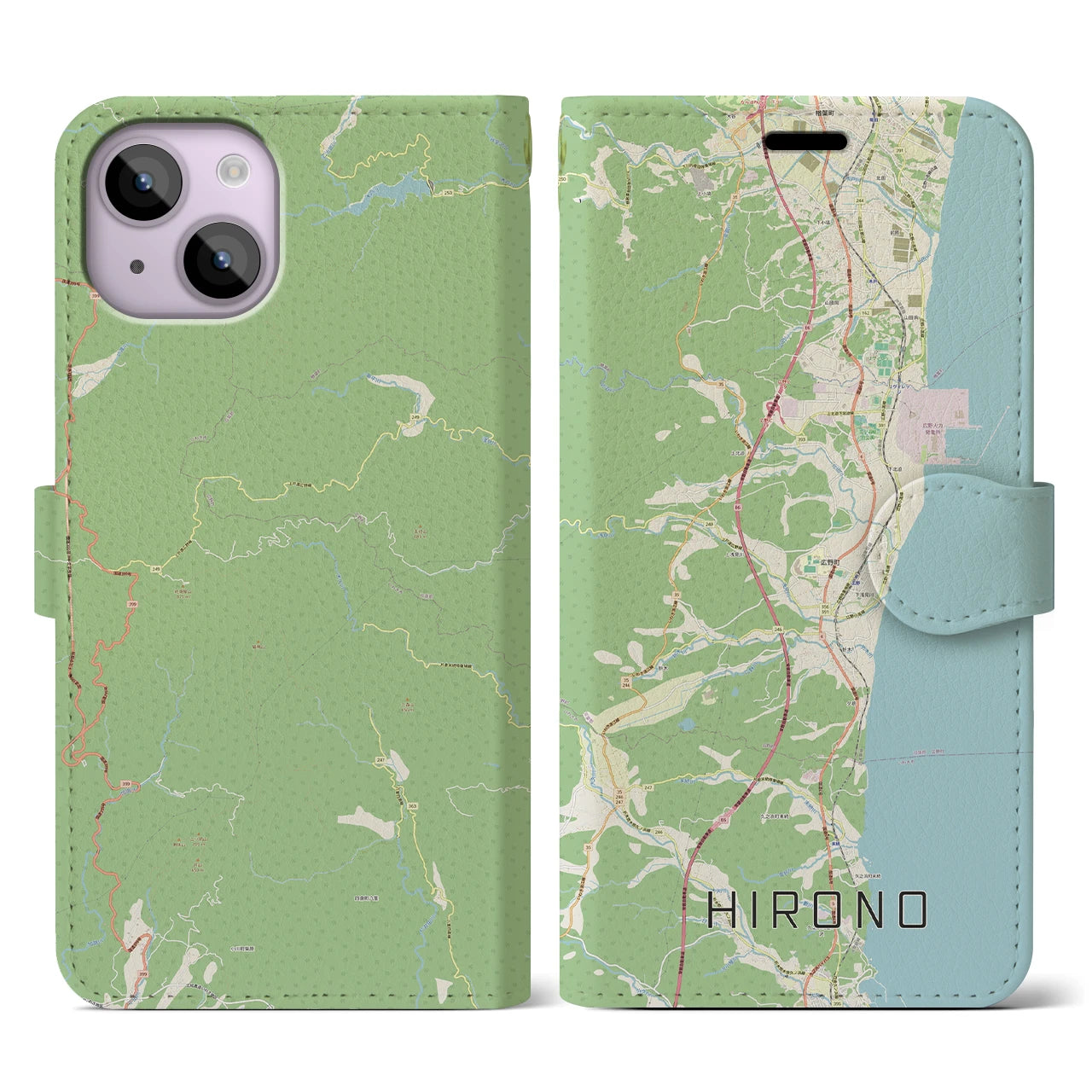 【広野(福島県)】地図柄iPhoneケース(手帳タイプ)ナチュラル・iPhone 14 用