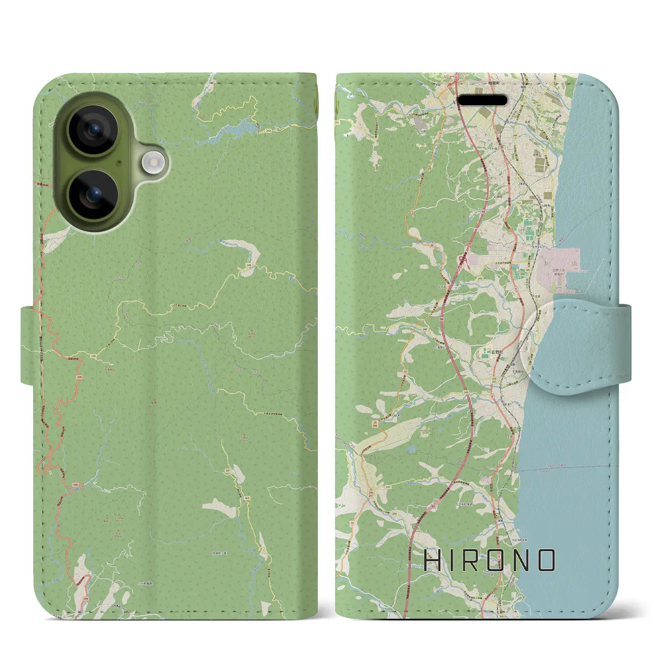 【広野(福島県)】地図柄iPhoneケース(手帳タイプ)モノトーン・iPhone 17 Pro Max 用