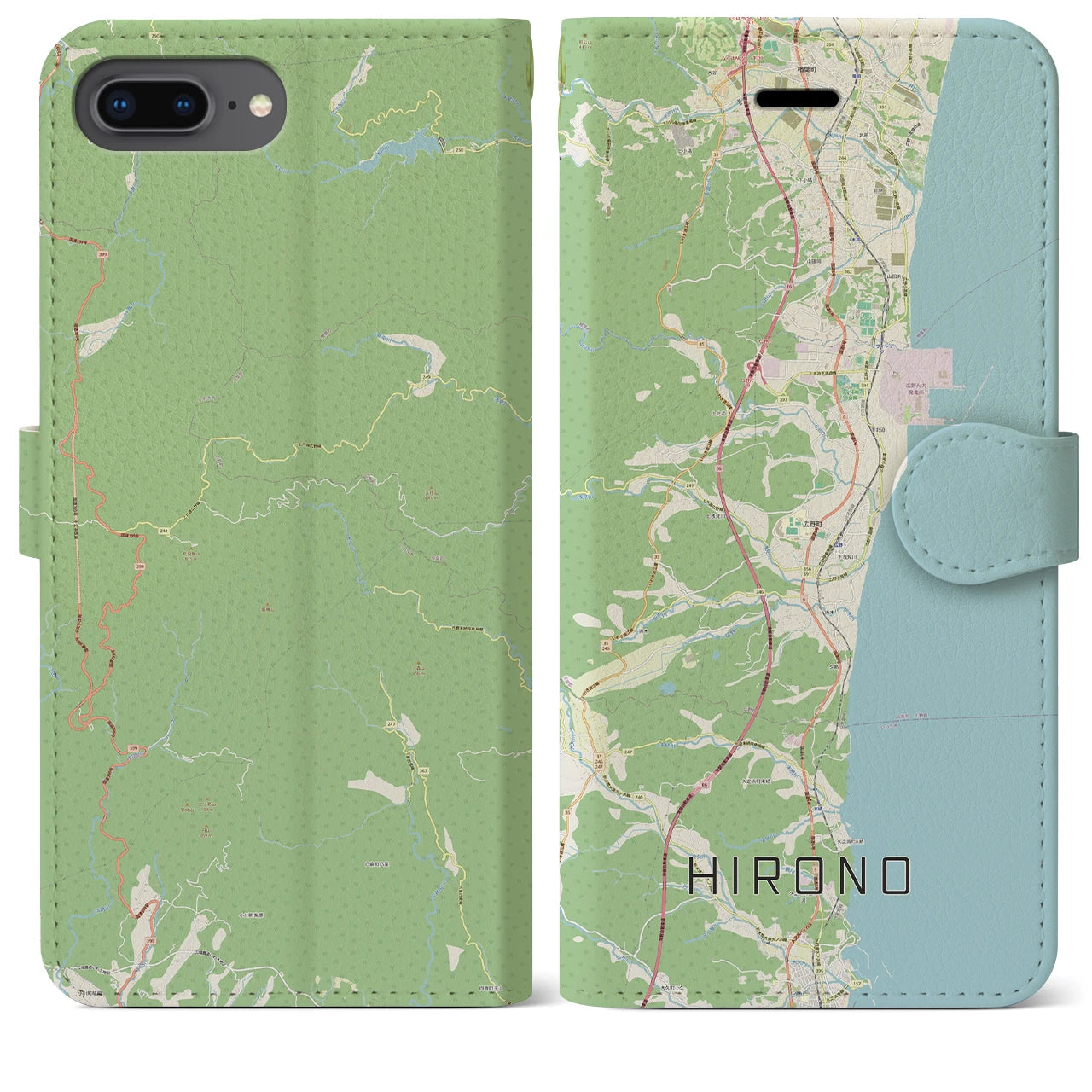 【広野(福島県)】地図柄iPhoneケース(手帳タイプ)ナチュラル・iPhone 8Plus /7Plus / 6sPlus / 6Plus 用