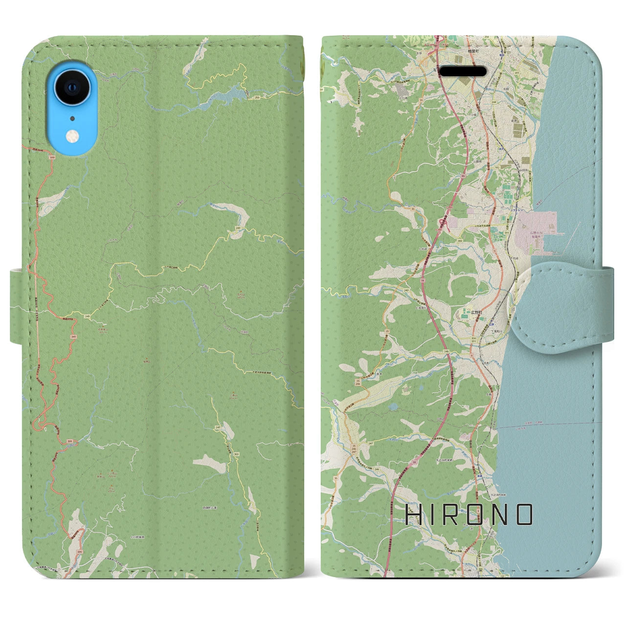 【広野(福島県)】地図柄iPhoneケース(手帳タイプ)ナチュラル・iPhone XR 用