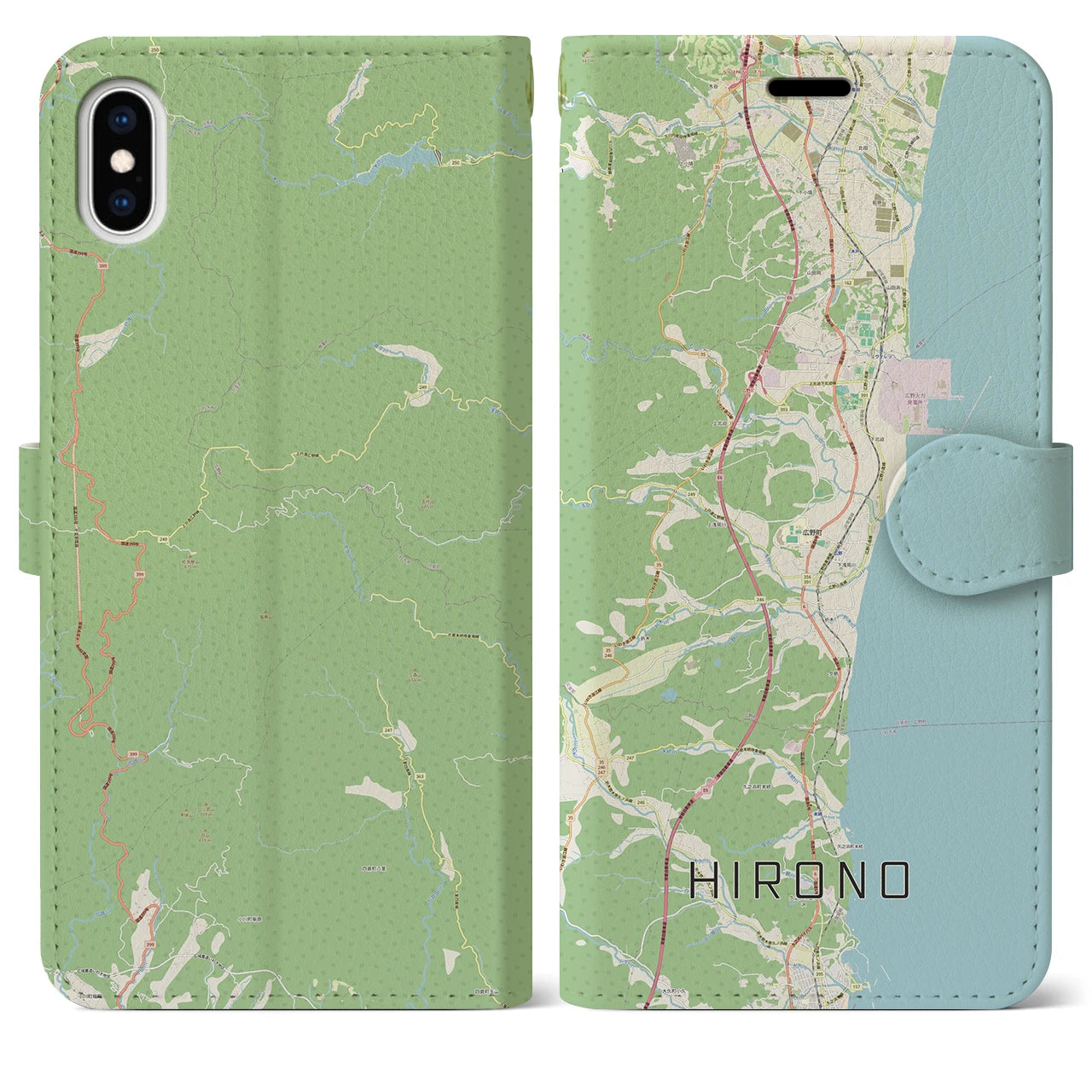 【広野(福島県)】地図柄iPhoneケース(手帳タイプ)ナチュラル・iPhone XS Max 用