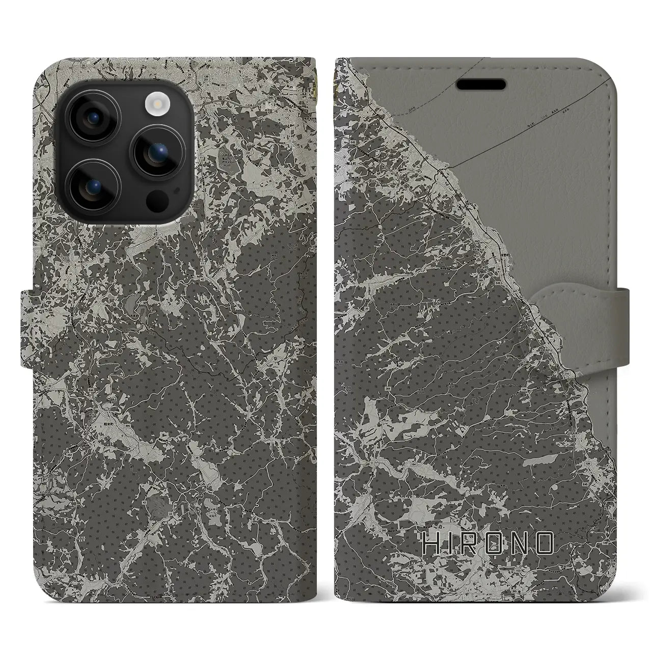 【洋野(岩手県)】地図柄iPhoneケース(手帳タイプ)モノトーン・iPhone 16 用