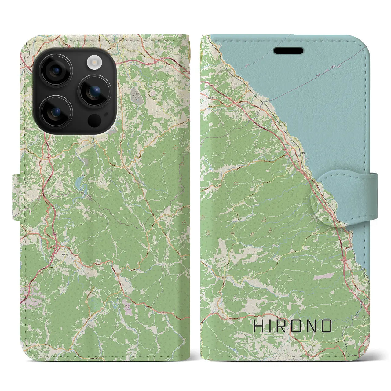 【洋野(岩手県)】地図柄iPhoneケース(手帳タイプ)ナチュラル・iPhone 16 用