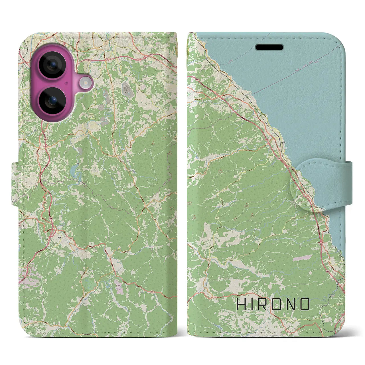 【洋野(岩手県)】地図柄iPhoneケース(手帳タイプ)ナチュラル・iPhone 16 Pro 用