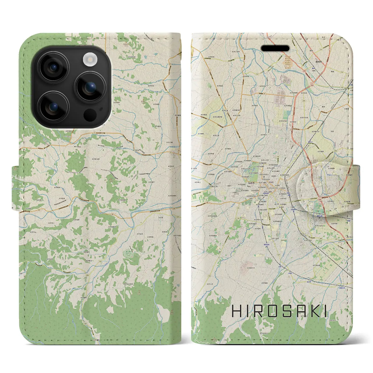 【弘前(青森県)】地図柄iPhoneケース(手帳タイプ)ナチュラル・iPhone 16 用