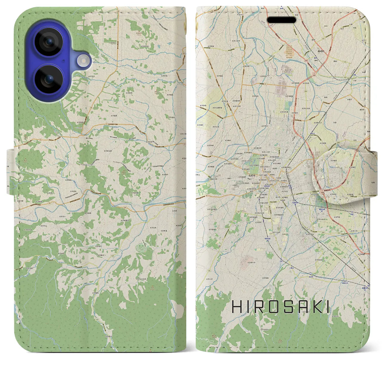 【弘前(青森県)】地図柄iPhoneケース(手帳タイプ)ナチュラル・iPhone 16 Pro Max 用