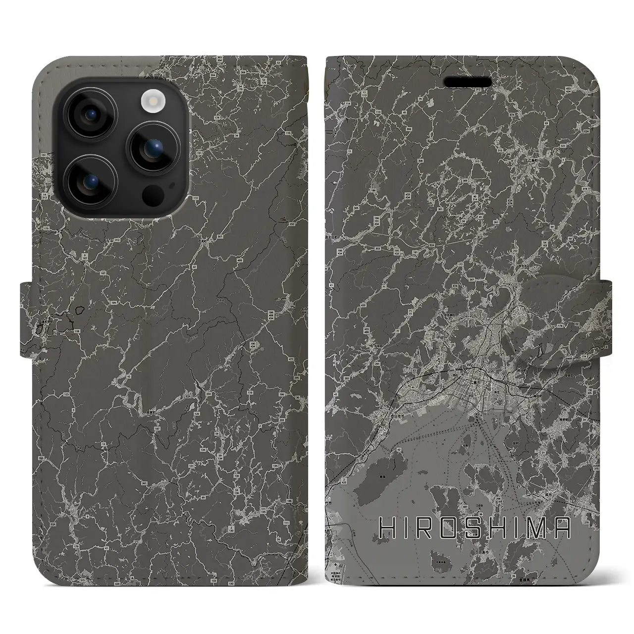 【広島2(広島県)】地図柄iPhoneケース(手帳タイプ)モノトーン・iPhone 16 用