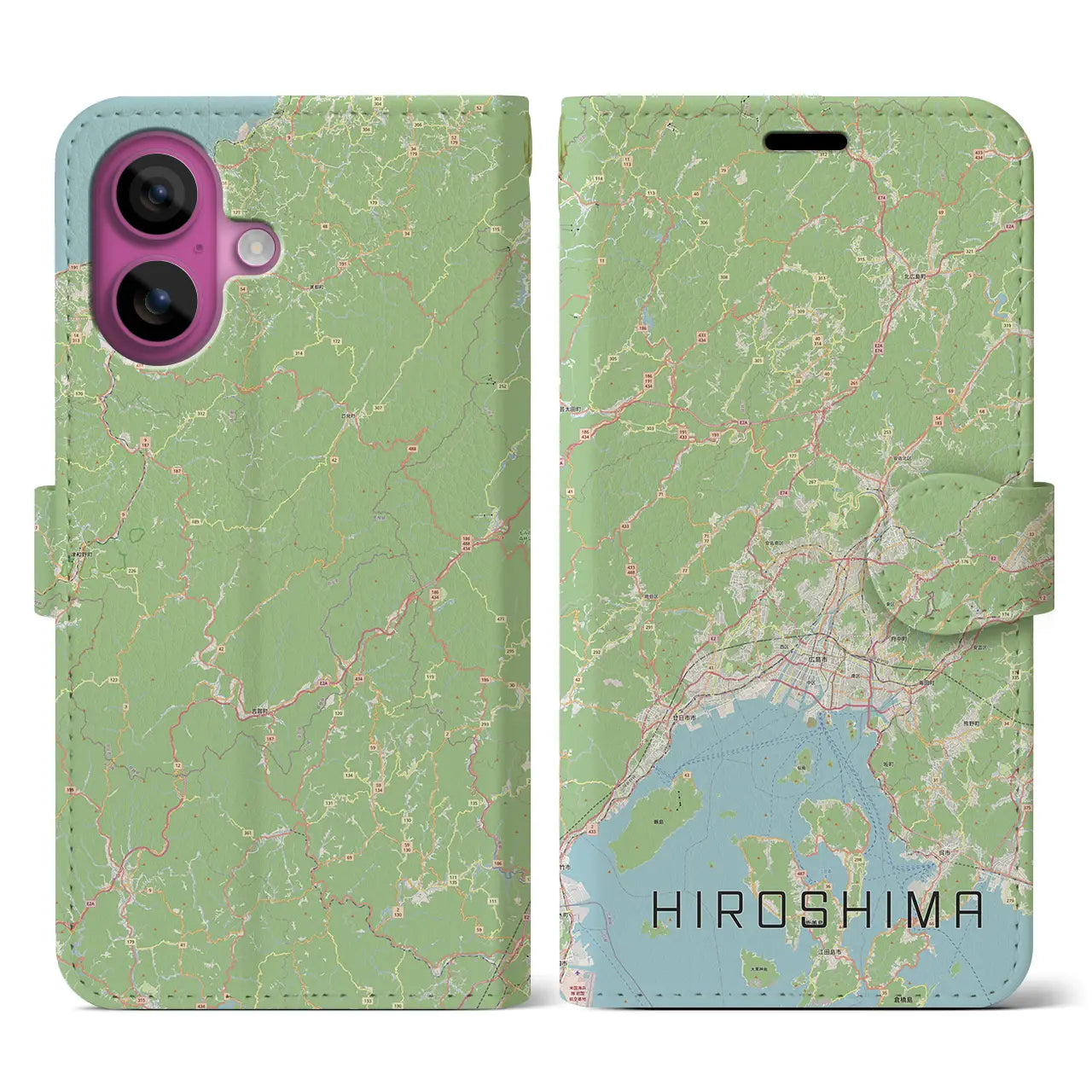 【広島2(広島県)】地図柄iPhoneケース(手帳タイプ)ナチュラル・iPhone 16 Pro 用