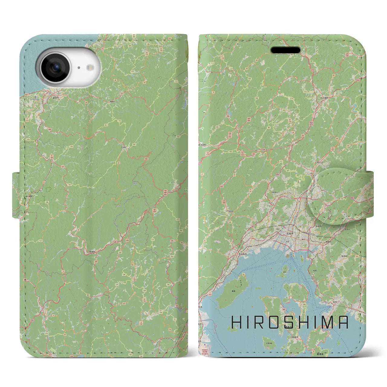 【広島2(広島県)】地図柄iPhoneケース(手帳タイプ)