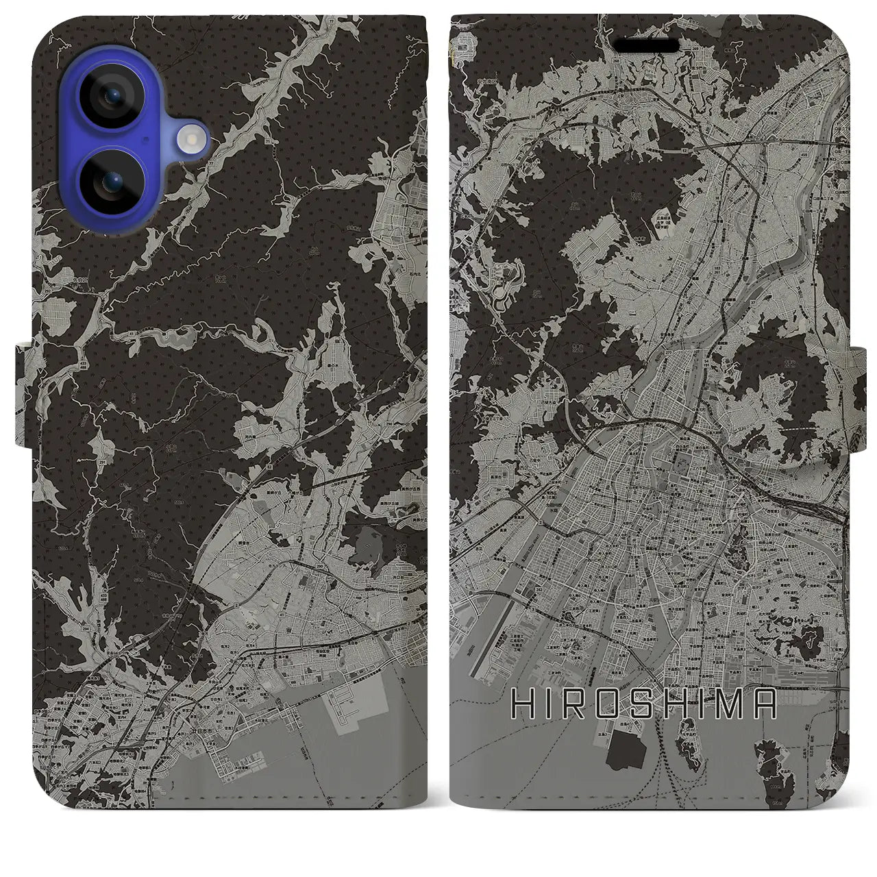 【広島(広島県)】地図柄iPhoneケース(手帳タイプ)モノトーン・iPhone 16 Pro Max 用