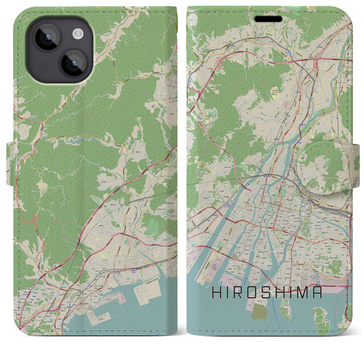 【広島(広島県)】地図柄iPhoneケース(手帳タイプ)