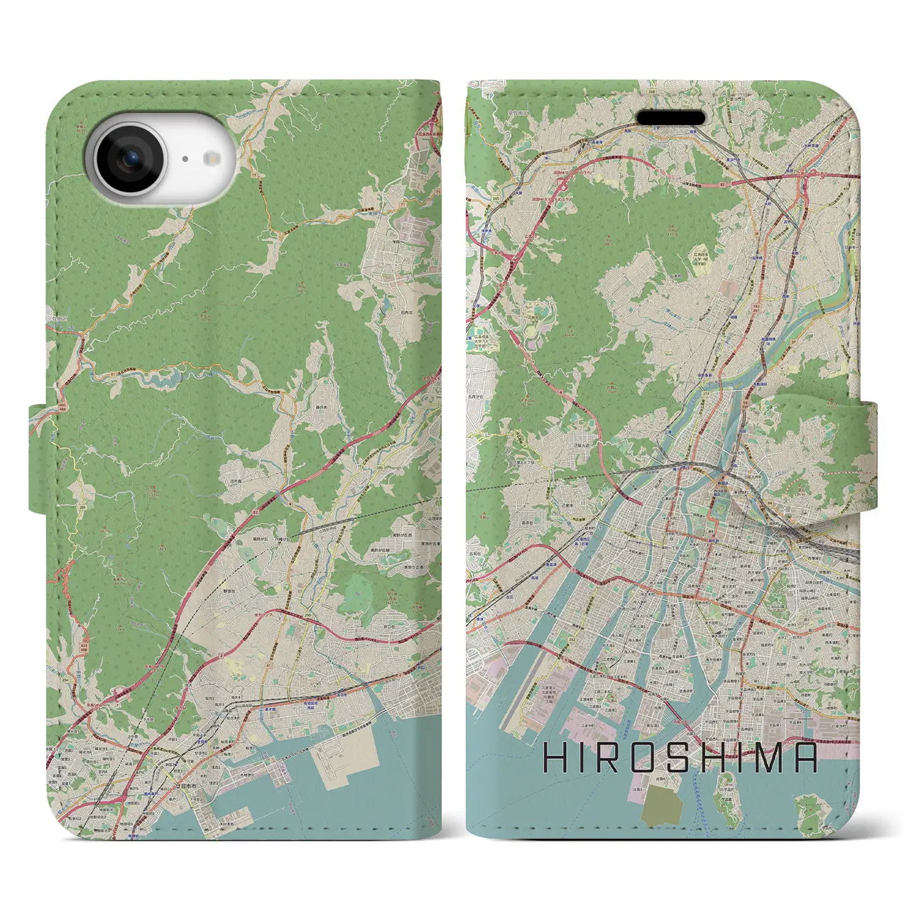 【広島(広島県)】地図柄iPhoneケース(手帳タイプ)