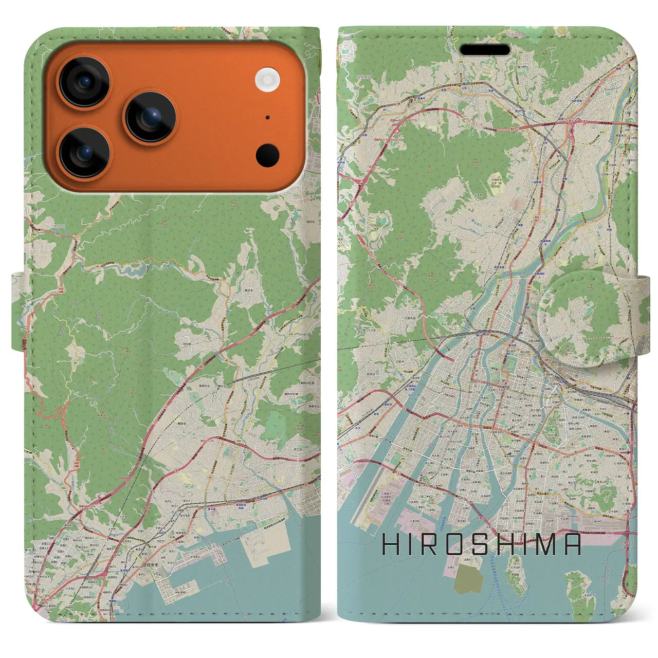 【広島(広島県)】地図柄iPhoneケース(手帳タイプ)