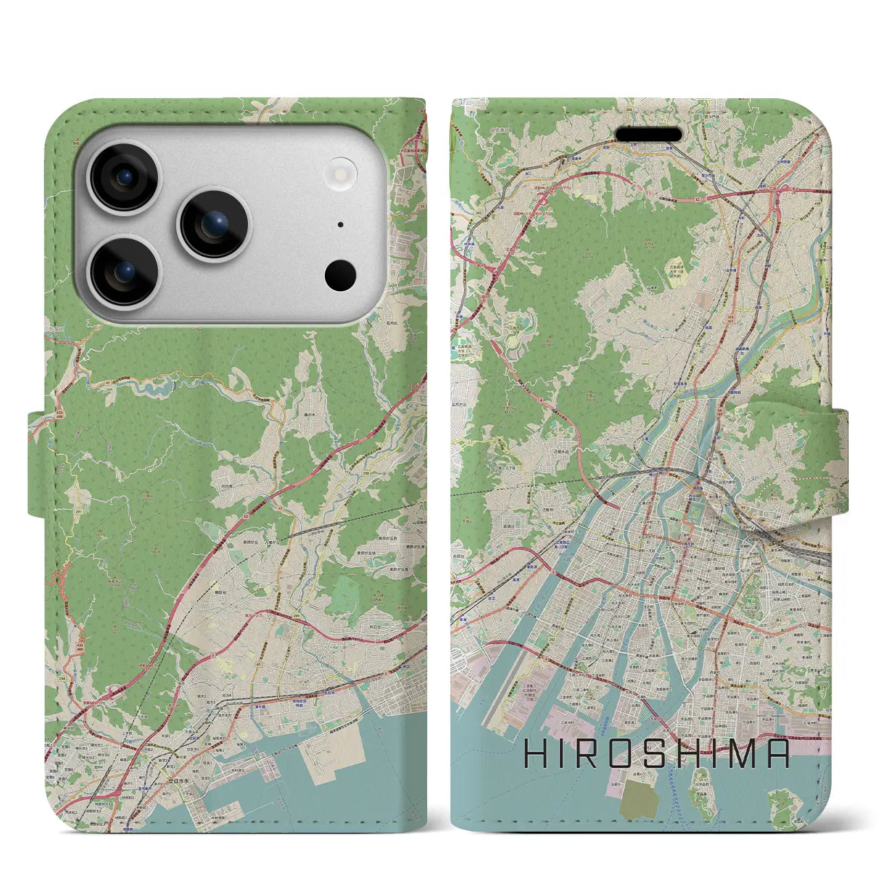 【広島(広島県)】地図柄iPhoneケース(手帳タイプ)