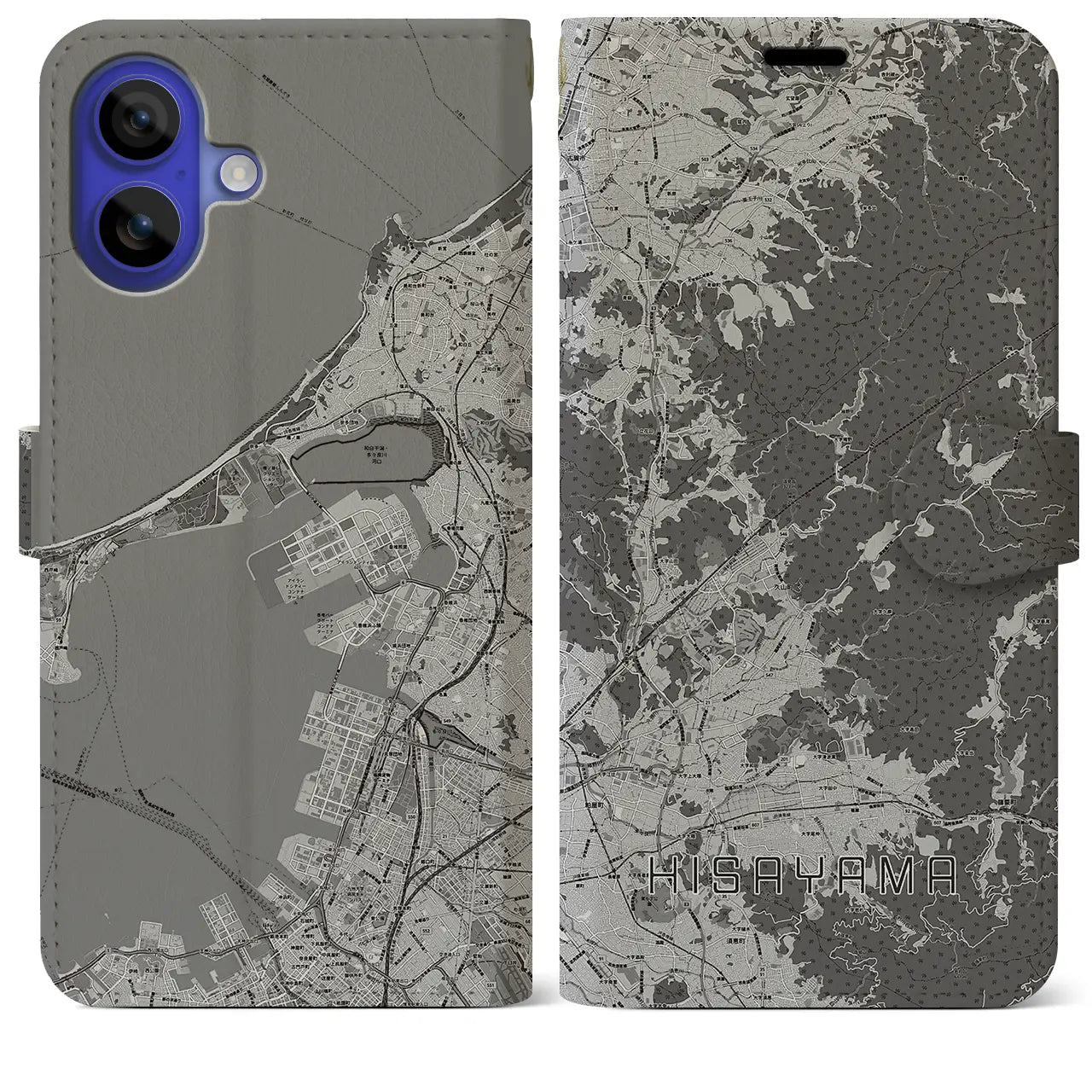 【久山(福岡県)】地図柄iPhoneケース(手帳タイプ)モノトーン・iPhone 16 Pro Max 用