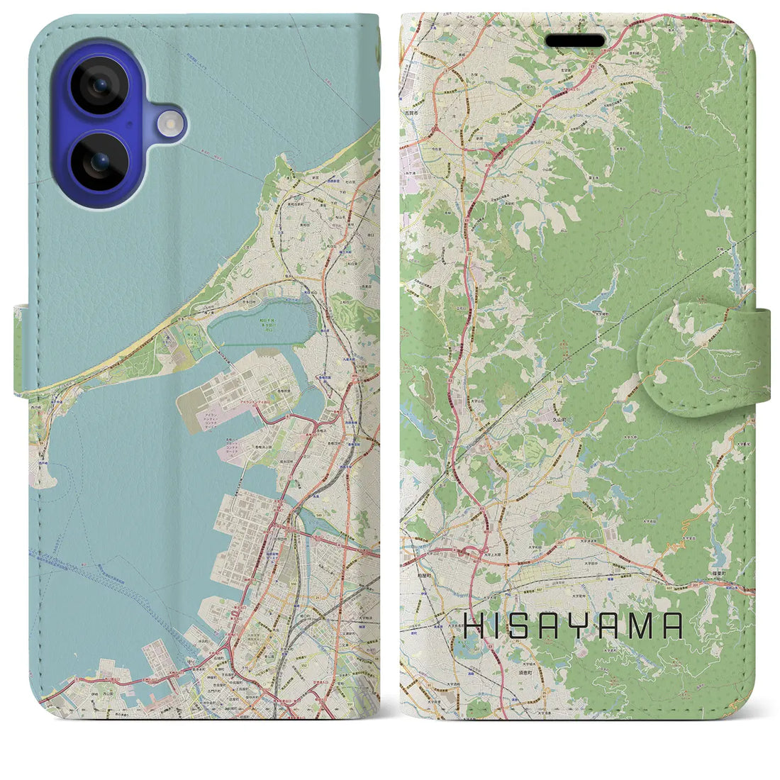 【久山(福岡県)】地図柄iPhoneケース(手帳タイプ)ナチュラル・iPhone 16 Pro Max 用