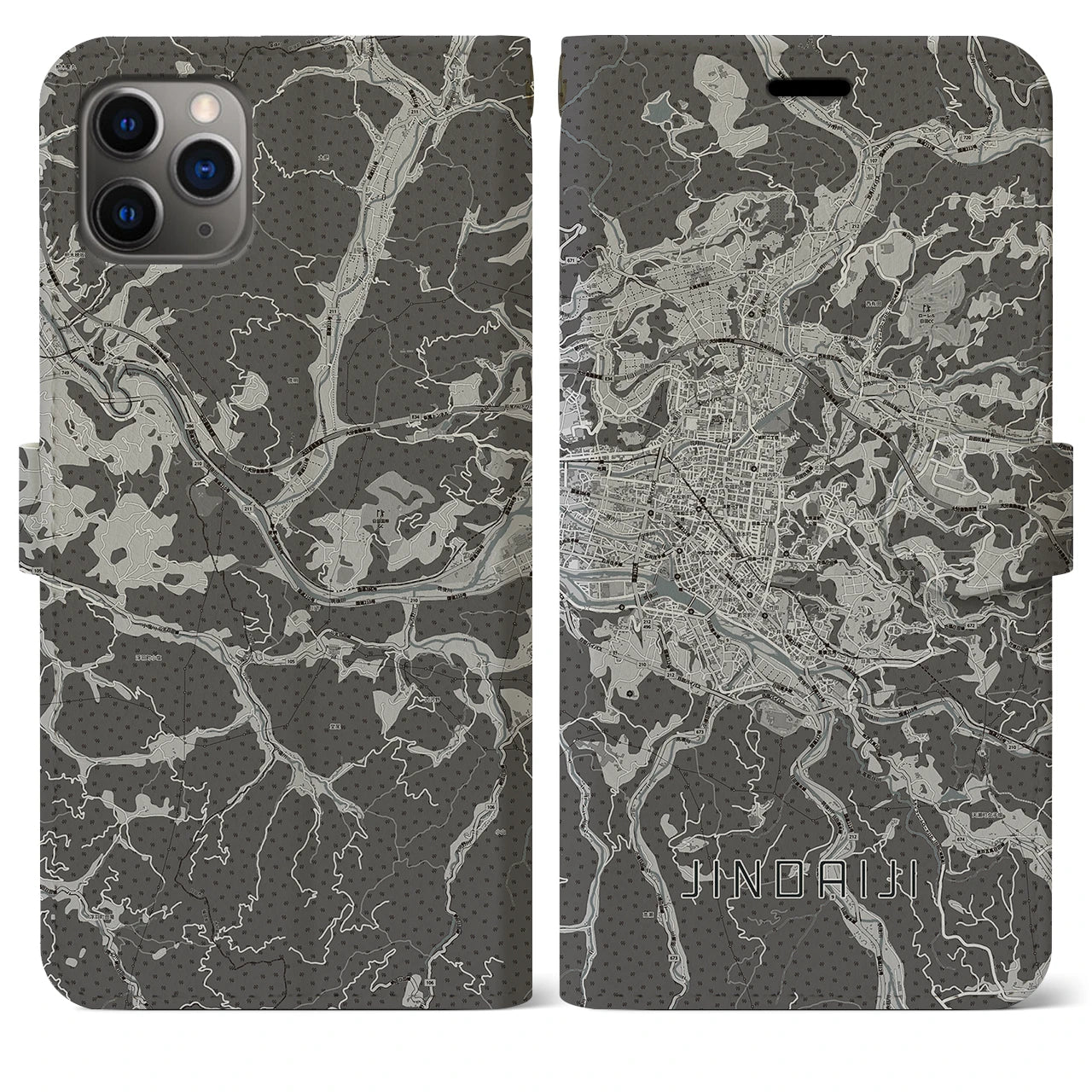 【日田2(大分県)】地図柄iPhoneケース(手帳タイプ)モノトーン・iPhone 11 Pro Max 用