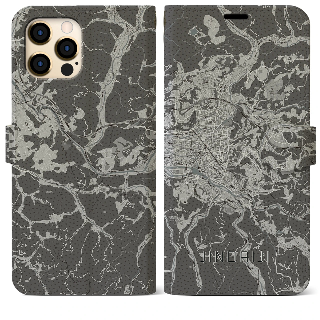 【日田2(大分県)】地図柄iPhoneケース(手帳タイプ)モノトーン・iPhone 12 Pro Max 用