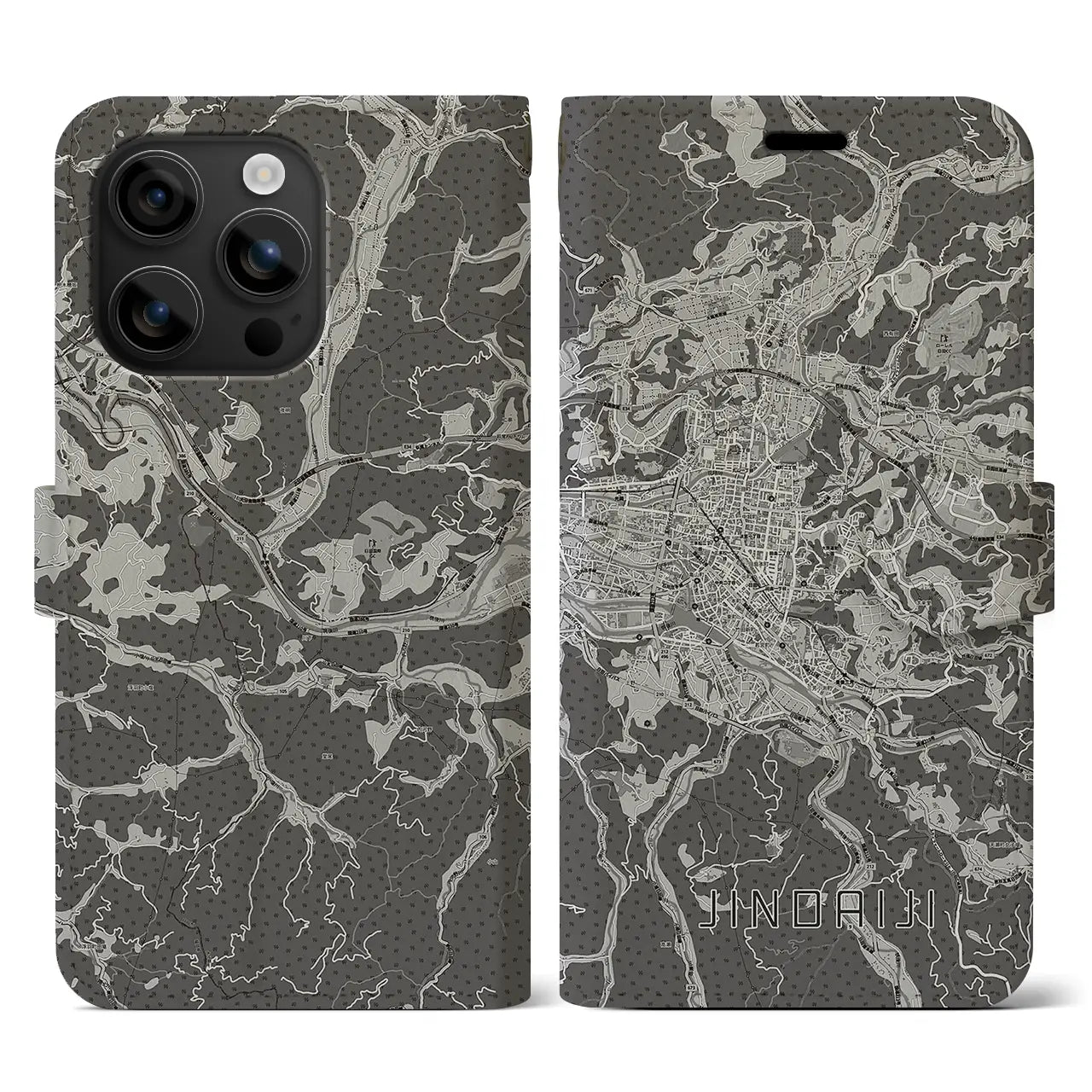 【日田2(大分県)】地図柄iPhoneケース(手帳タイプ)モノトーン・iPhone 16 用