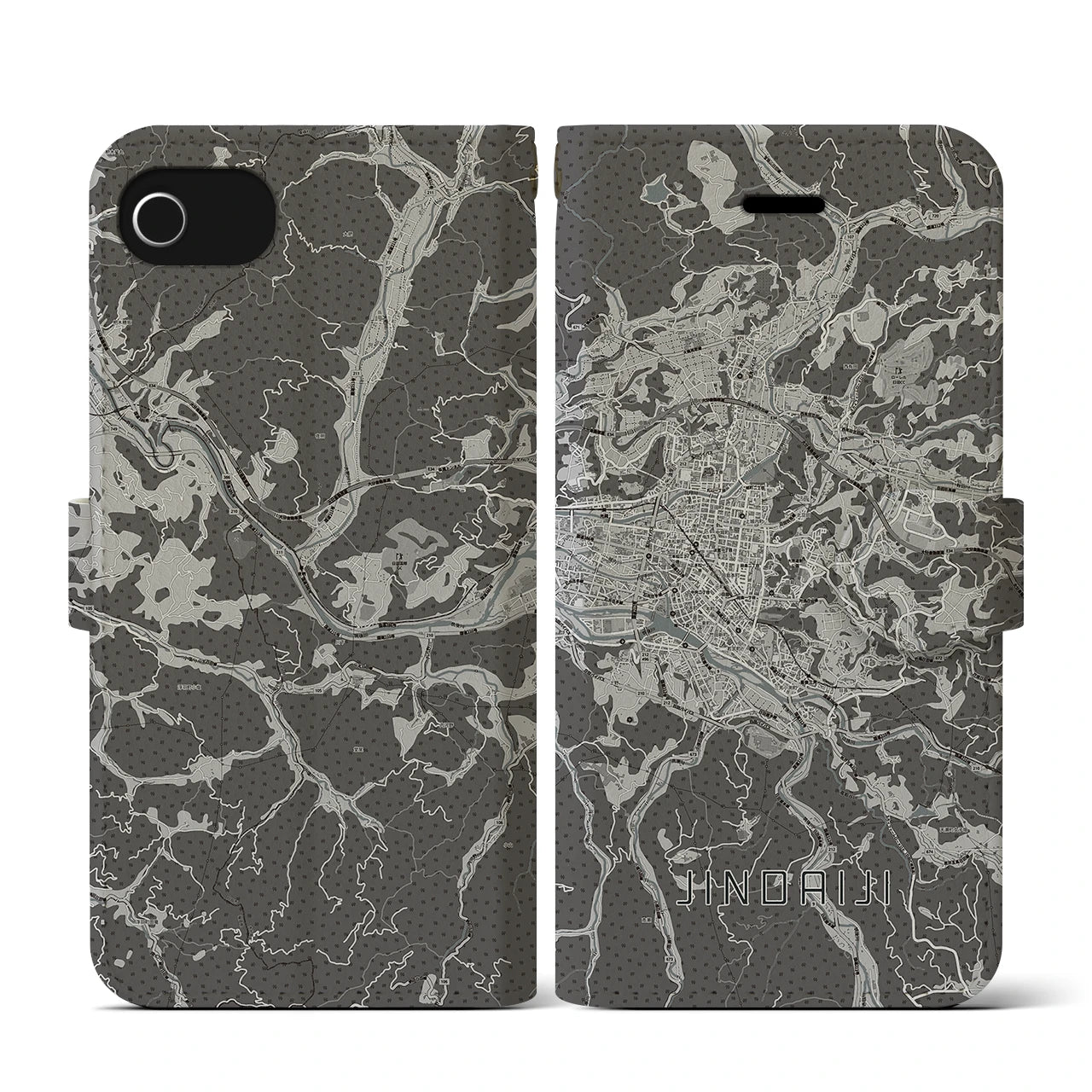 【日田2(大分県)】地図柄iPhoneケース(手帳タイプ)モノトーン・iPhone SE(第3 / 第2世代) / 8 / 7 / 6s / 6 用