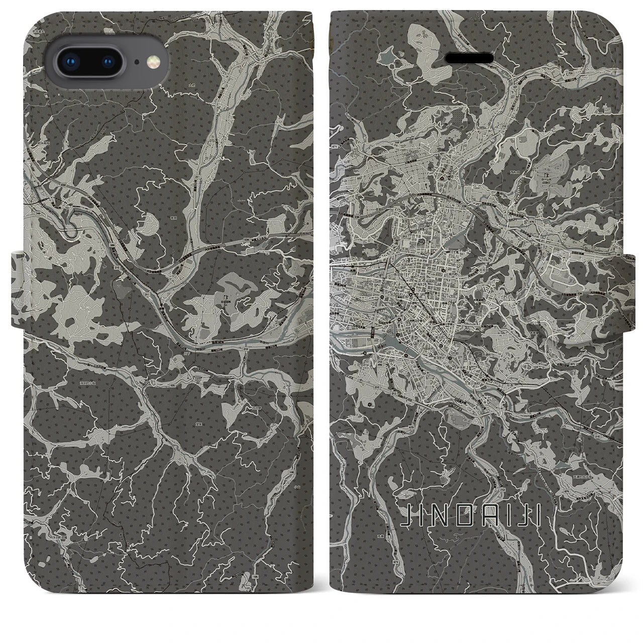 【日田2(大分県)】地図柄iPhoneケース(手帳タイプ)モノトーン・iPhone 8Plus /7Plus / 6sPlus / 6Plus 用