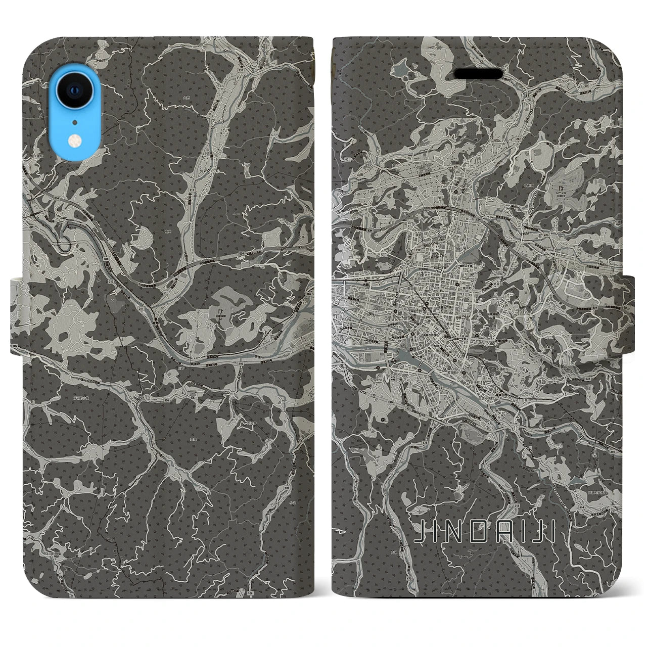 【日田2(大分県)】地図柄iPhoneケース(手帳タイプ)モノトーン・iPhone XR 用