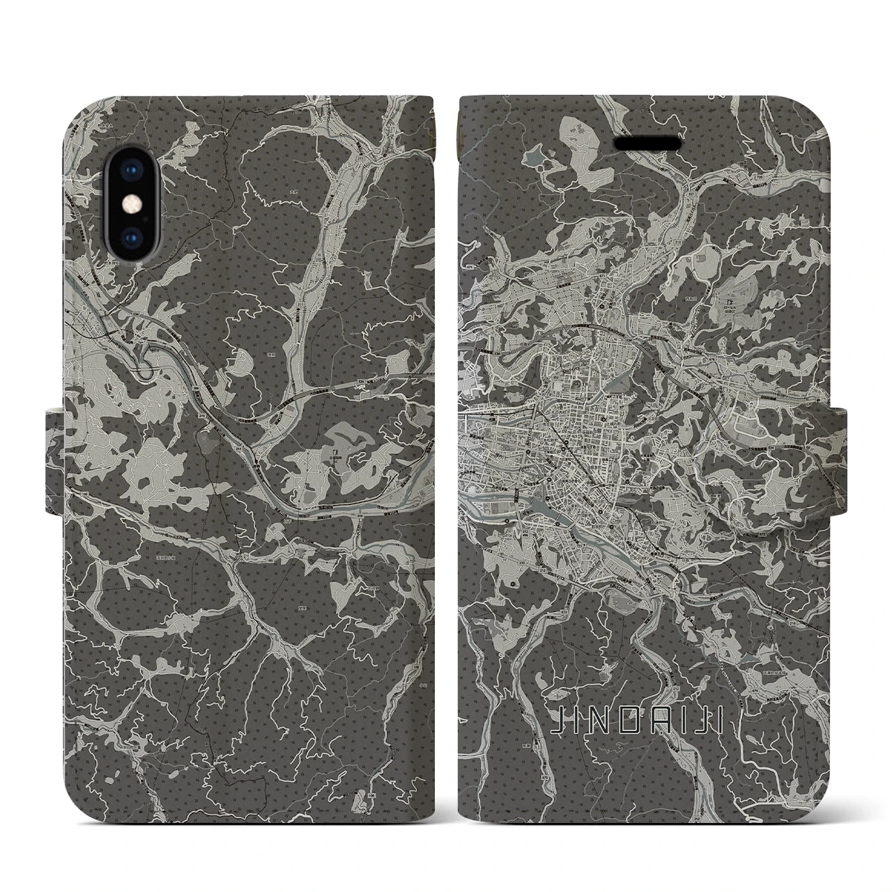 【日田2(大分県)】地図柄iPhoneケース(手帳タイプ)モノトーン・iPhone XS / X 用