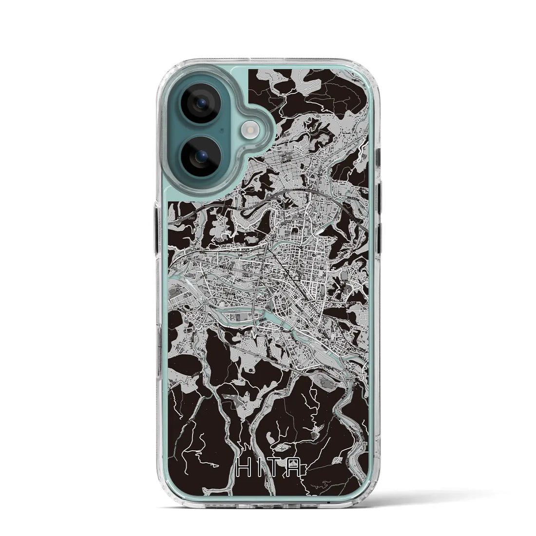 【日田2(大分県)】地図柄iPhoneケース(MagSafeタイプ)モノトーン・iPhone 16 Pro 用