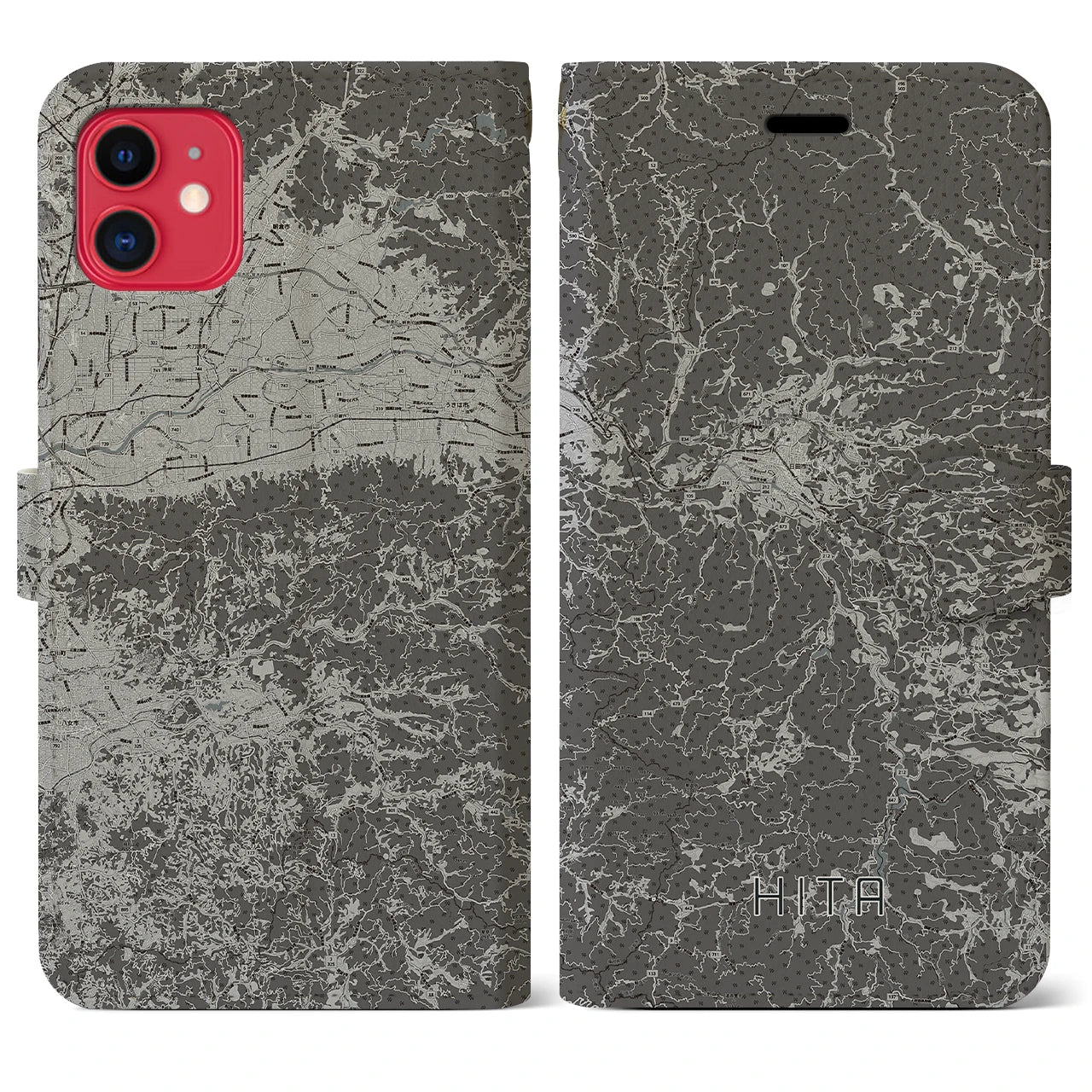 【日田(大分県)】地図柄iPhoneケース(手帳タイプ)モノトーン・iPhone 11 用