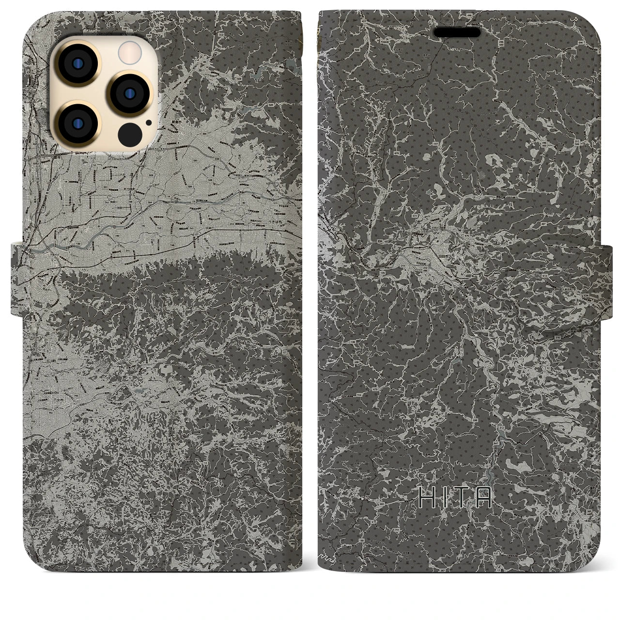 【日田(大分県)】地図柄iPhoneケース(手帳タイプ)モノトーン・iPhone 12 Pro Max 用