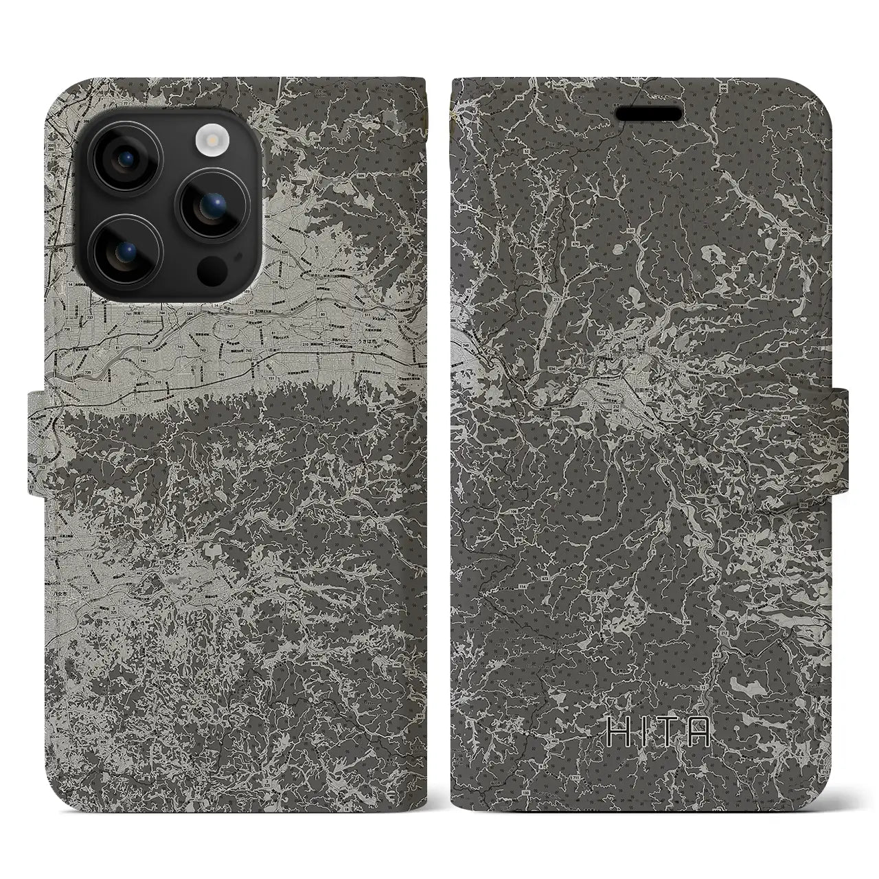 【日田(大分県)】地図柄iPhoneケース(手帳タイプ)モノトーン・iPhone 16 用