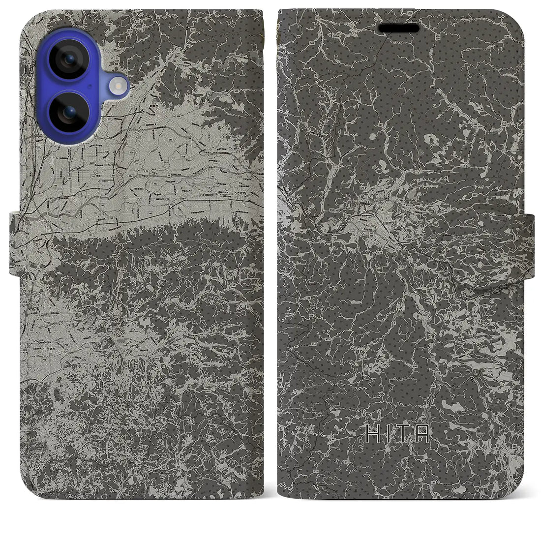 【日田(大分県)】地図柄iPhoneケース(手帳タイプ)モノトーン・iPhone 16 Pro Max 用