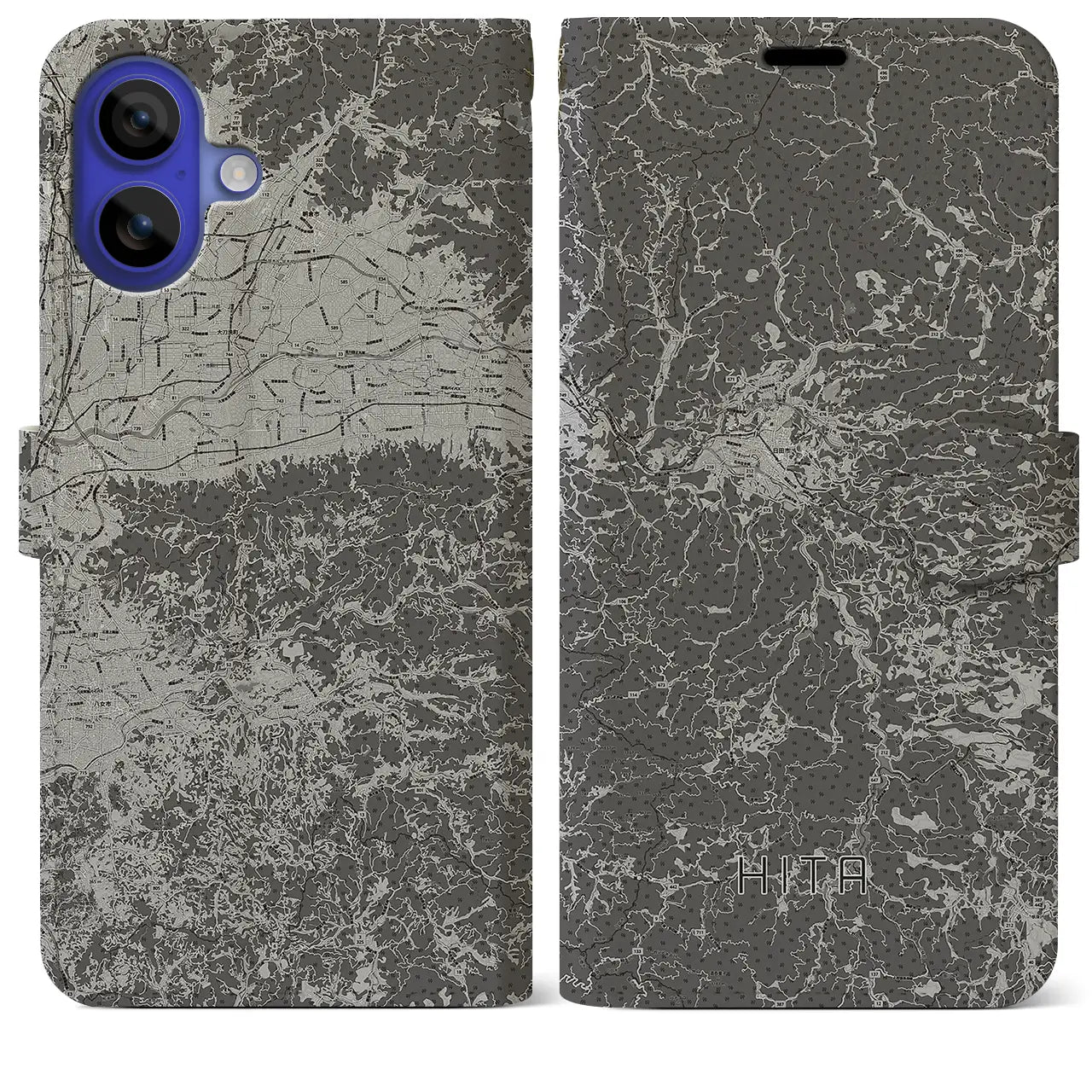 【日田(大分県)】地図柄iPhoneケース(手帳タイプ)モノトーン・iPhone 16 Pro Max 用