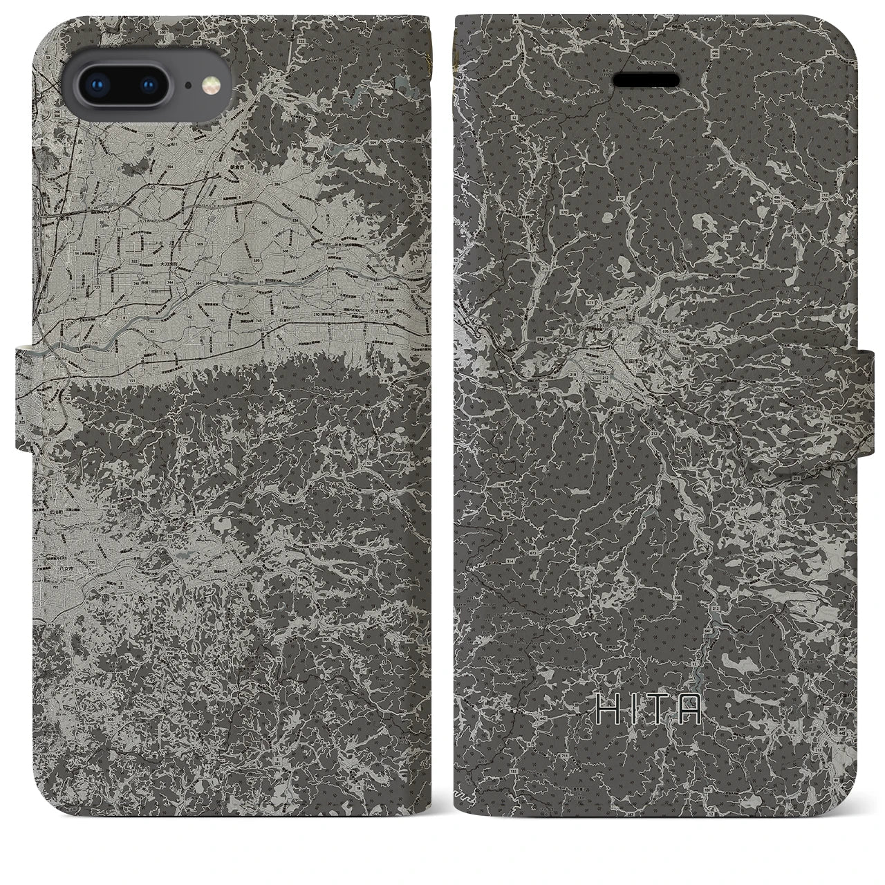 【日田(大分県)】地図柄iPhoneケース(手帳タイプ)モノトーン・iPhone 8Plus /7Plus / 6sPlus / 6Plus 用