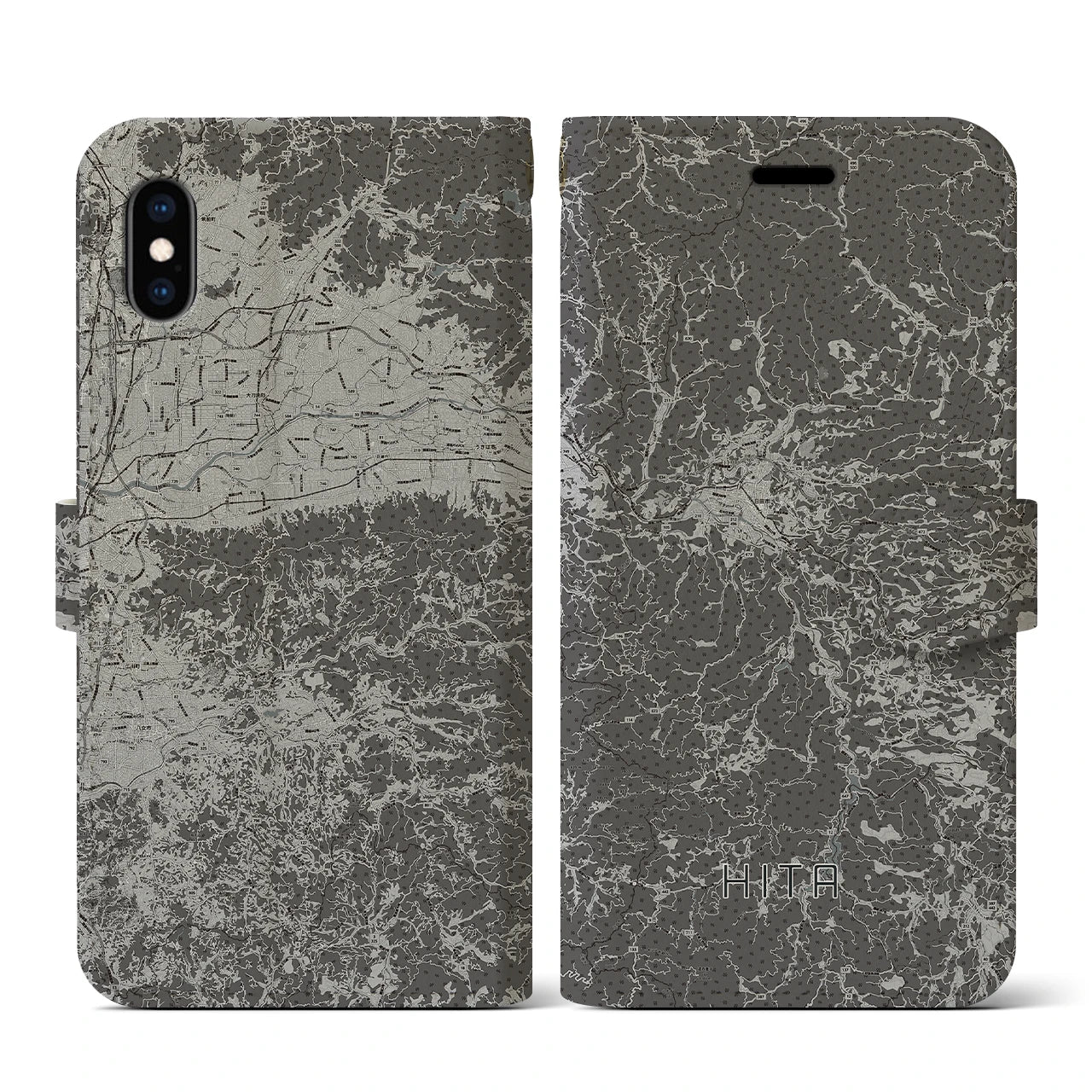 【日田(大分県)】地図柄iPhoneケース(手帳タイプ)モノトーン・iPhone XS / X 用