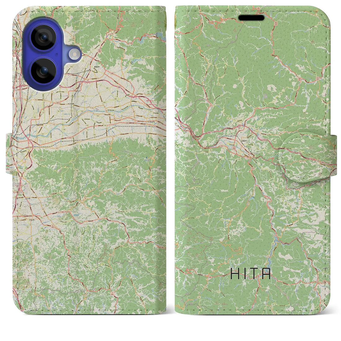 【日田(大分県)】地図柄iPhoneケース(手帳タイプ)ナチュラル・iPhone 16 Pro Max 用