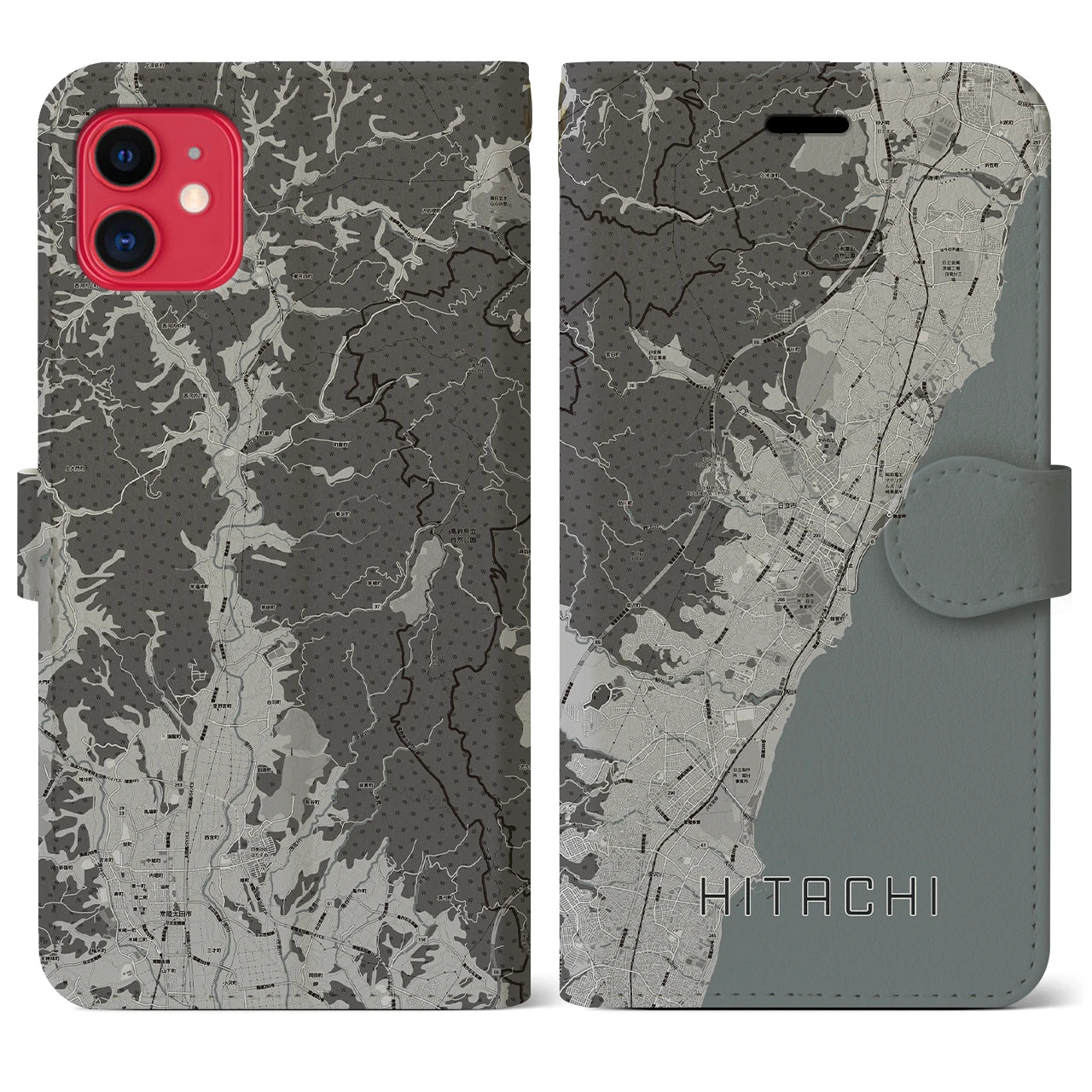 【日立(茨城県)】地図柄iPhoneケース(手帳タイプ)モノトーン・iPhone 11 用