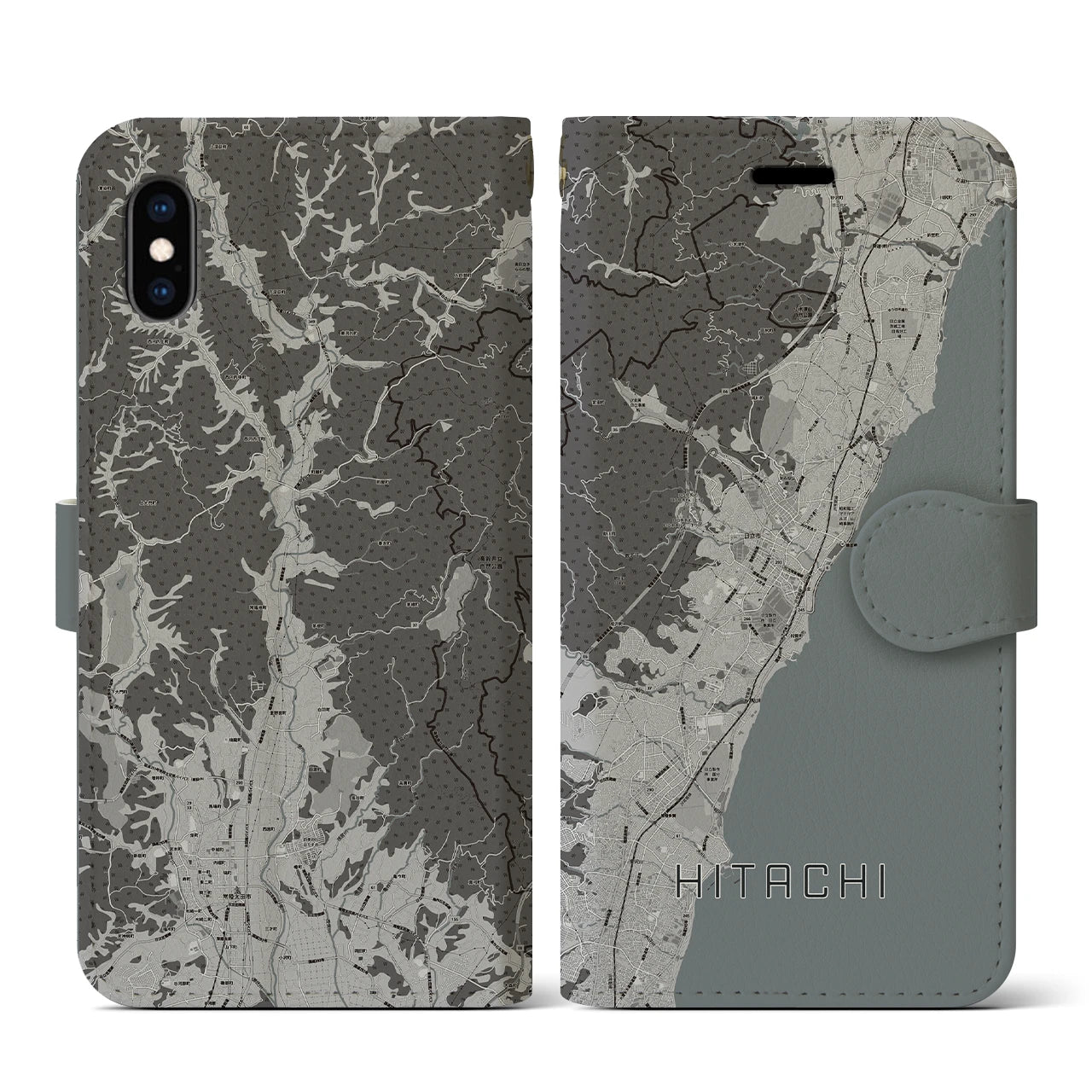 【日立(茨城県)】地図柄iPhoneケース(手帳タイプ)モノトーン・iPhone XS / X 用