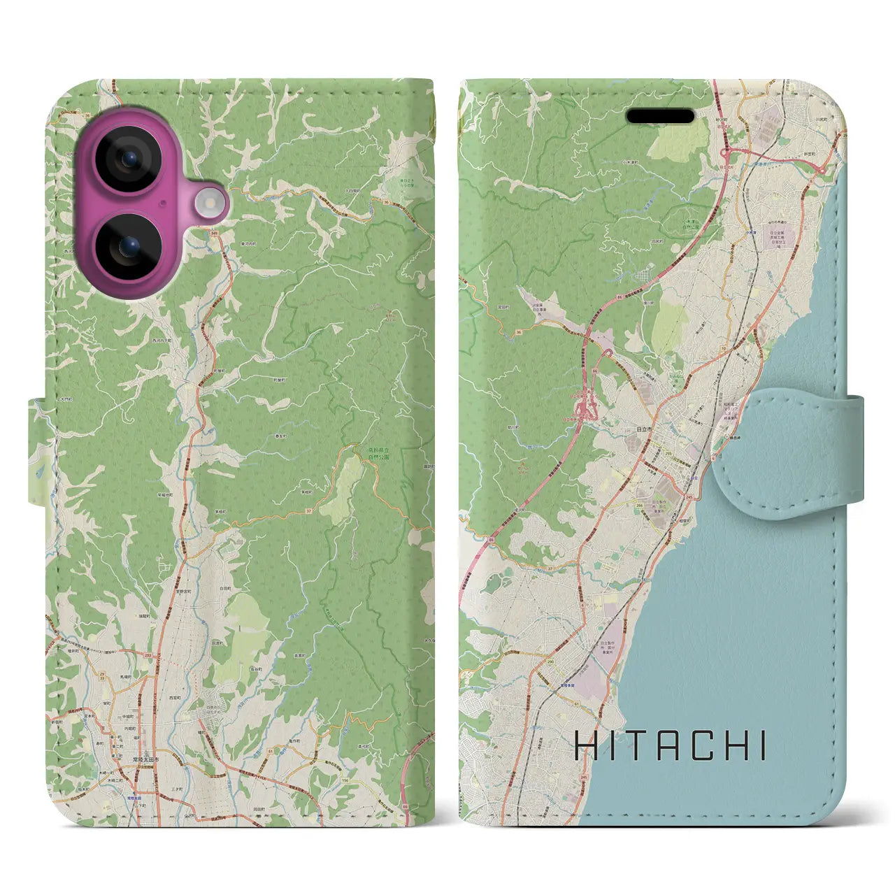 【日立(茨城県)】地図柄iPhoneケース(手帳タイプ)ナチュラル・iPhone 16 Pro 用