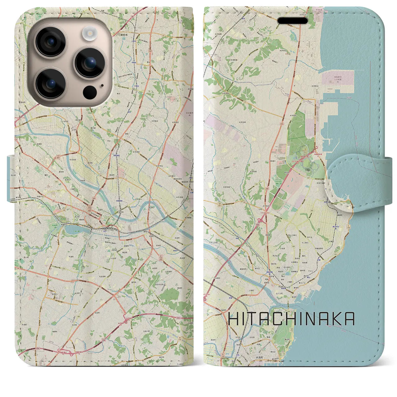 【ひたちなか(茨城県)】地図柄iPhoneケース(手帳タイプ)ナチュラル・iPhone 16 Plus 用