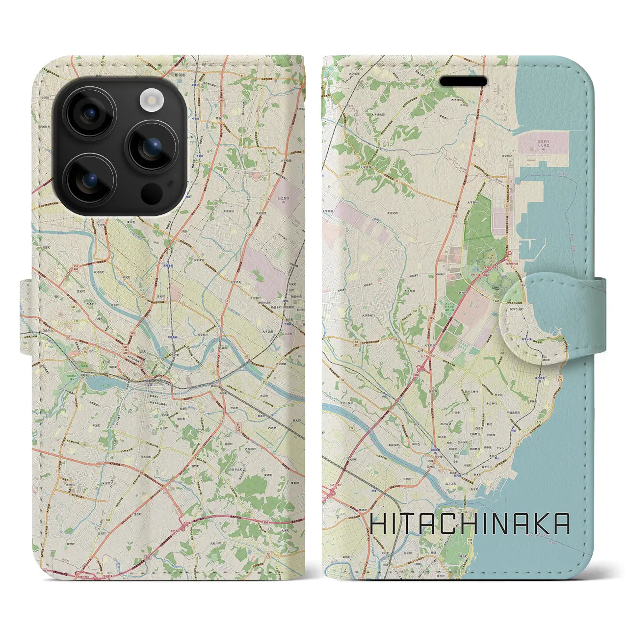 【ひたちなか(茨城県)】地図柄iPhoneケース(手帳タイプ)ナチュラル・iPhone 16 用