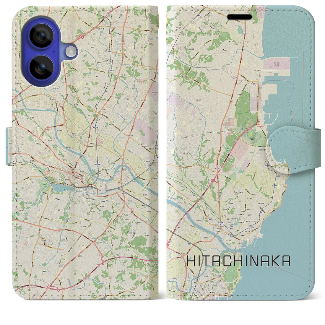 【ひたちなか(茨城県)】地図柄iPhoneケース(手帳タイプ)ナチュラル・iPhone 16 Pro Max 用