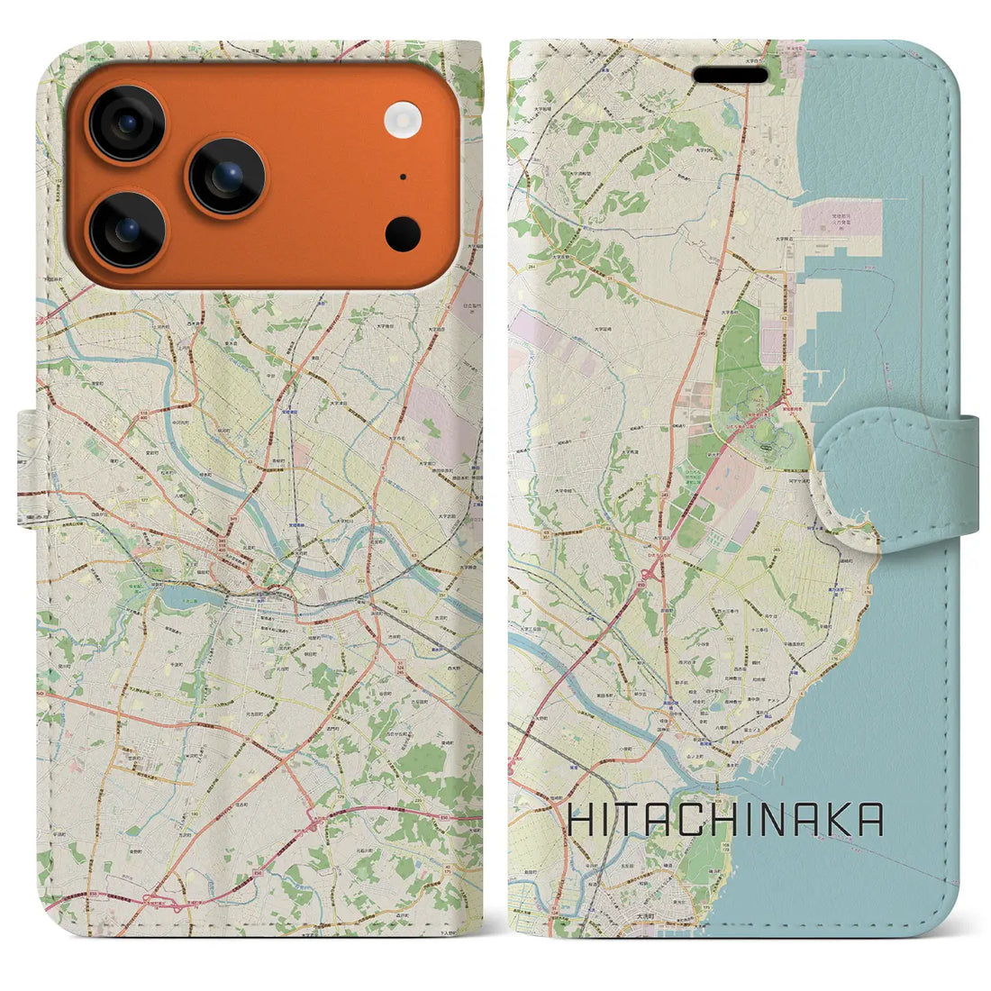 【ひたちなか(茨城県)】地図柄iPhoneケース(手帳タイプ)ナチュラル・iPhone 17 Pro Max 用