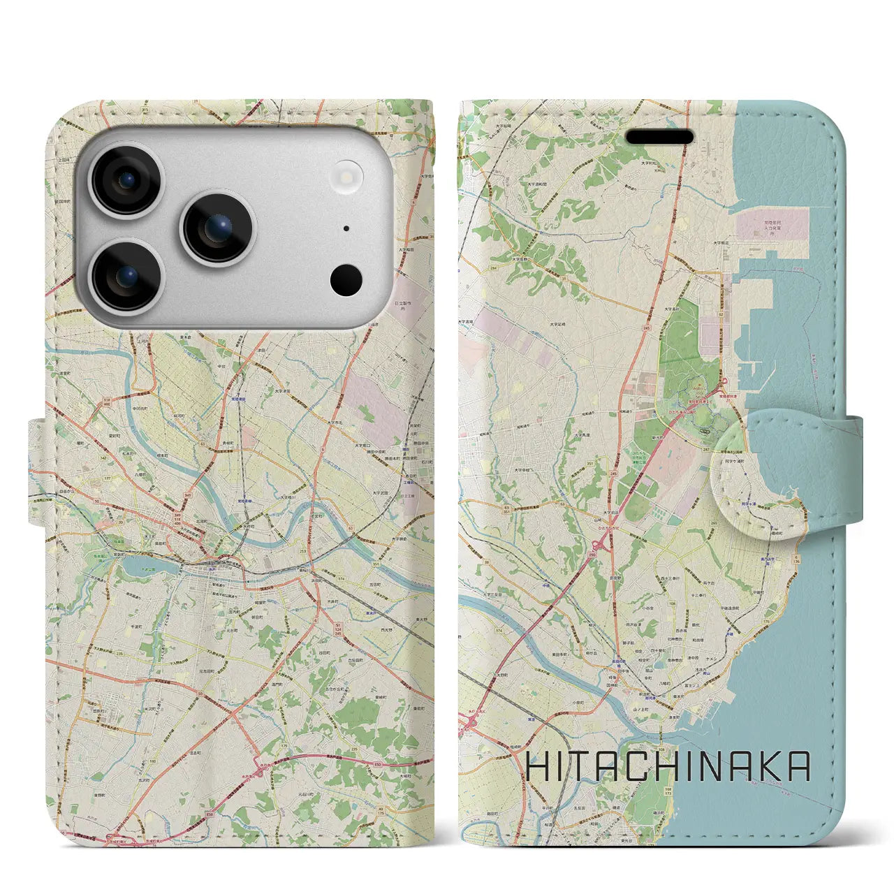 【ひたちなか(茨城県)】地図柄iPhoneケース(手帳タイプ)モノトーン・iPhone 17 Pro Max 用