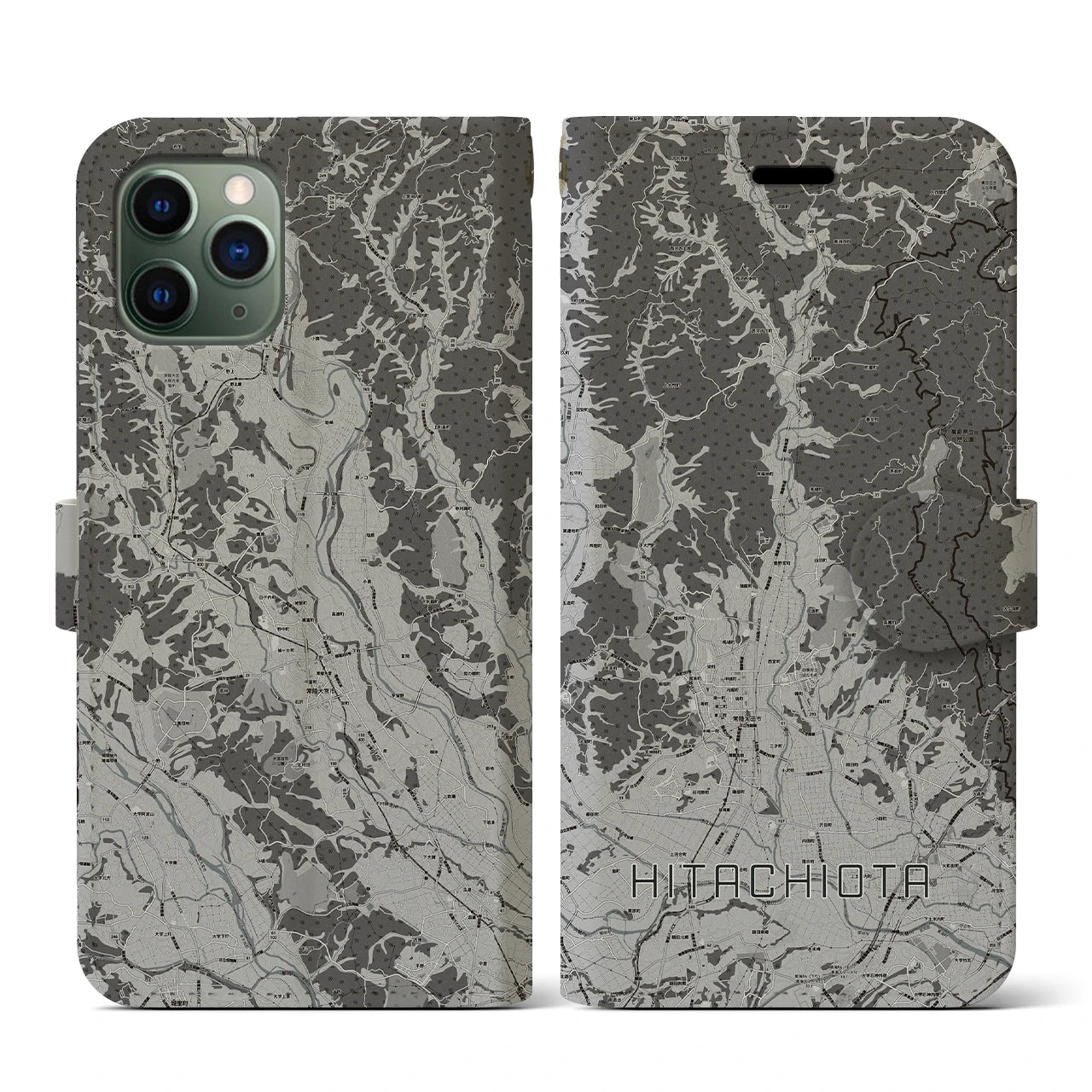 【常陸太田(茨城県)】地図柄iPhoneケース(手帳タイプ)モノトーン・iPhone 11 Pro 用