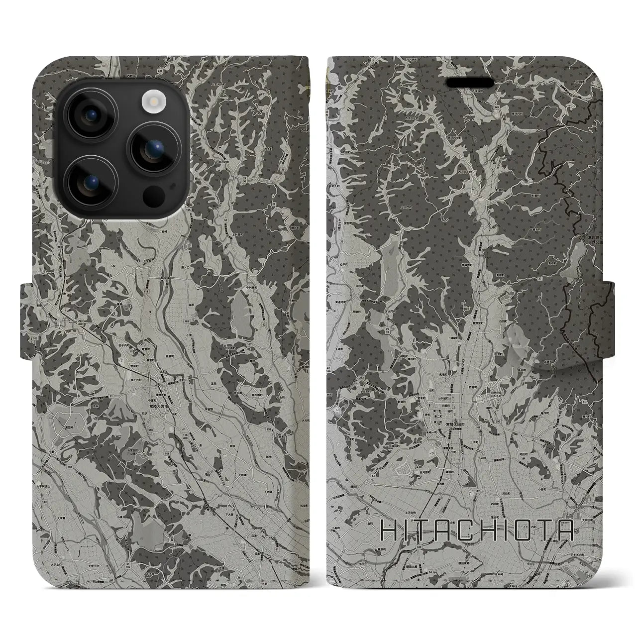 【常陸太田(茨城県)】地図柄iPhoneケース(手帳タイプ)モノトーン・iPhone 16 用