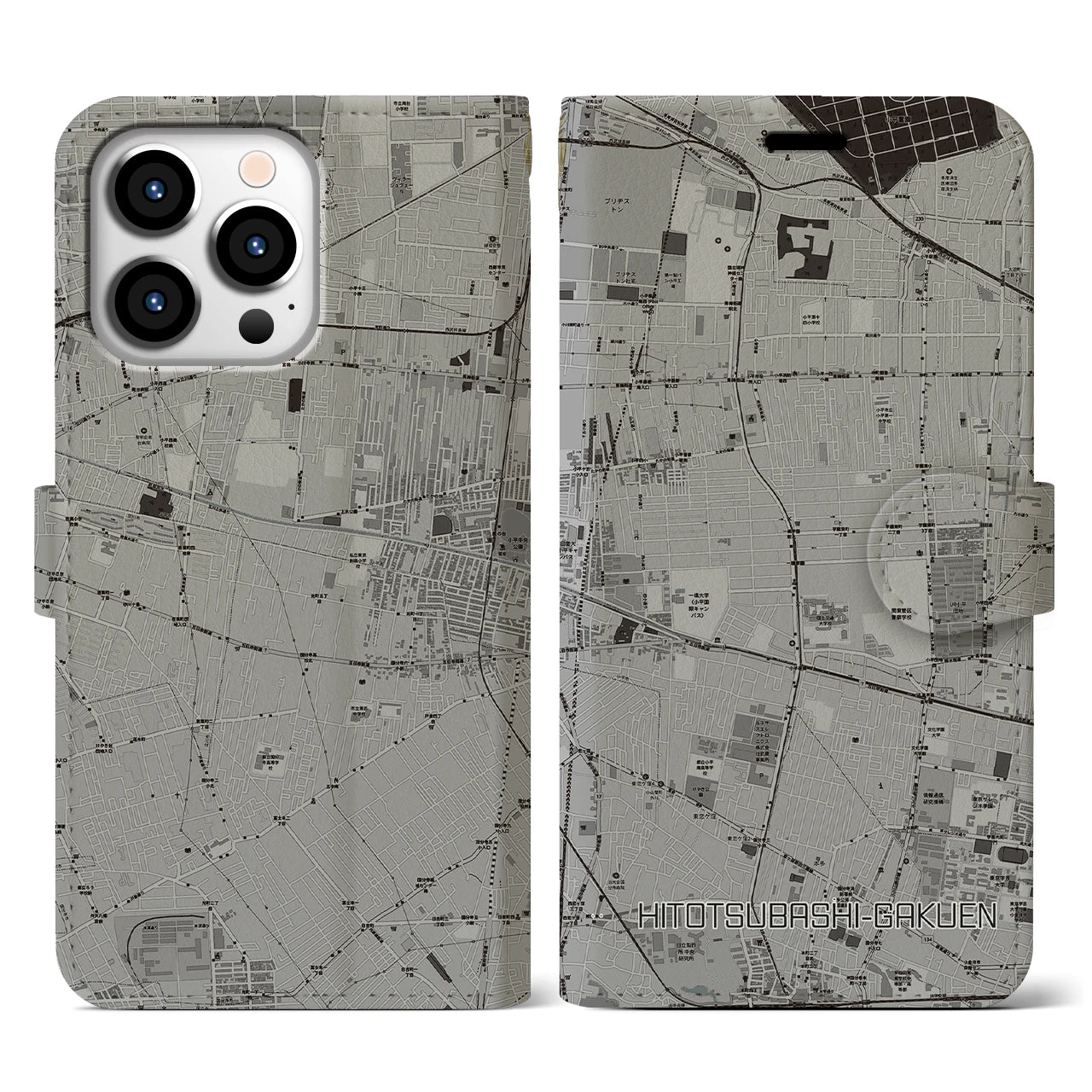 【一橋学園(東京都)】地図柄iPhoneケース(手帳タイプ)